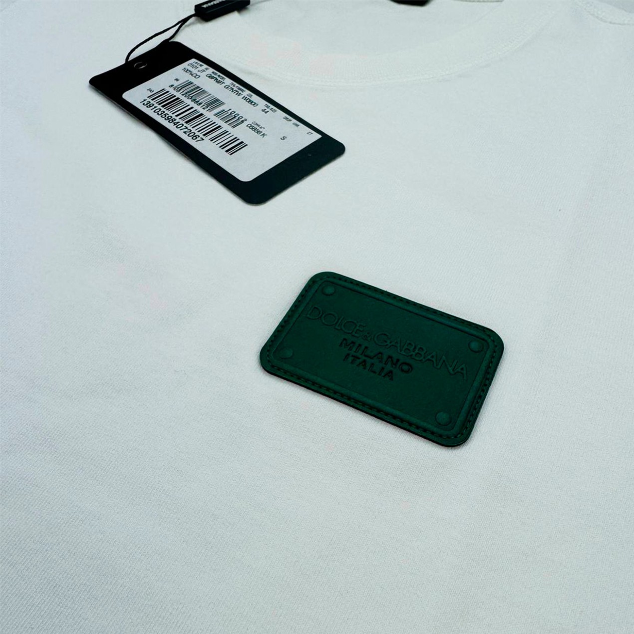 DOLCE & GABBANA Men's Branded Tag Logo Plaque Cotton Oversized T-Shirt – White gallery