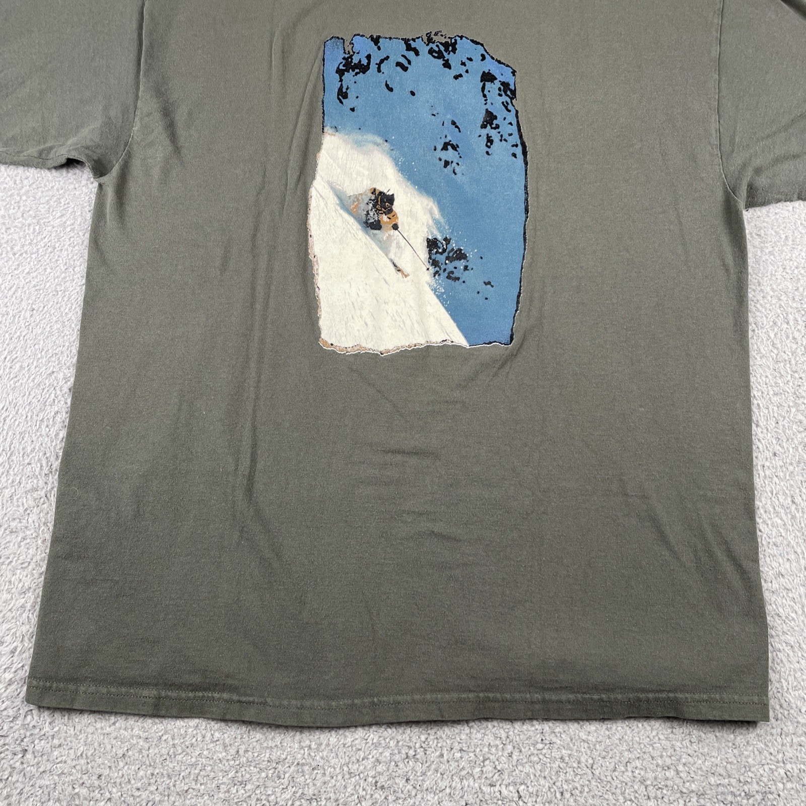 Vtg Tultex Olive Green XL Shirt Live2Play.com Skier Back Graphic Mountain Y2K gallery