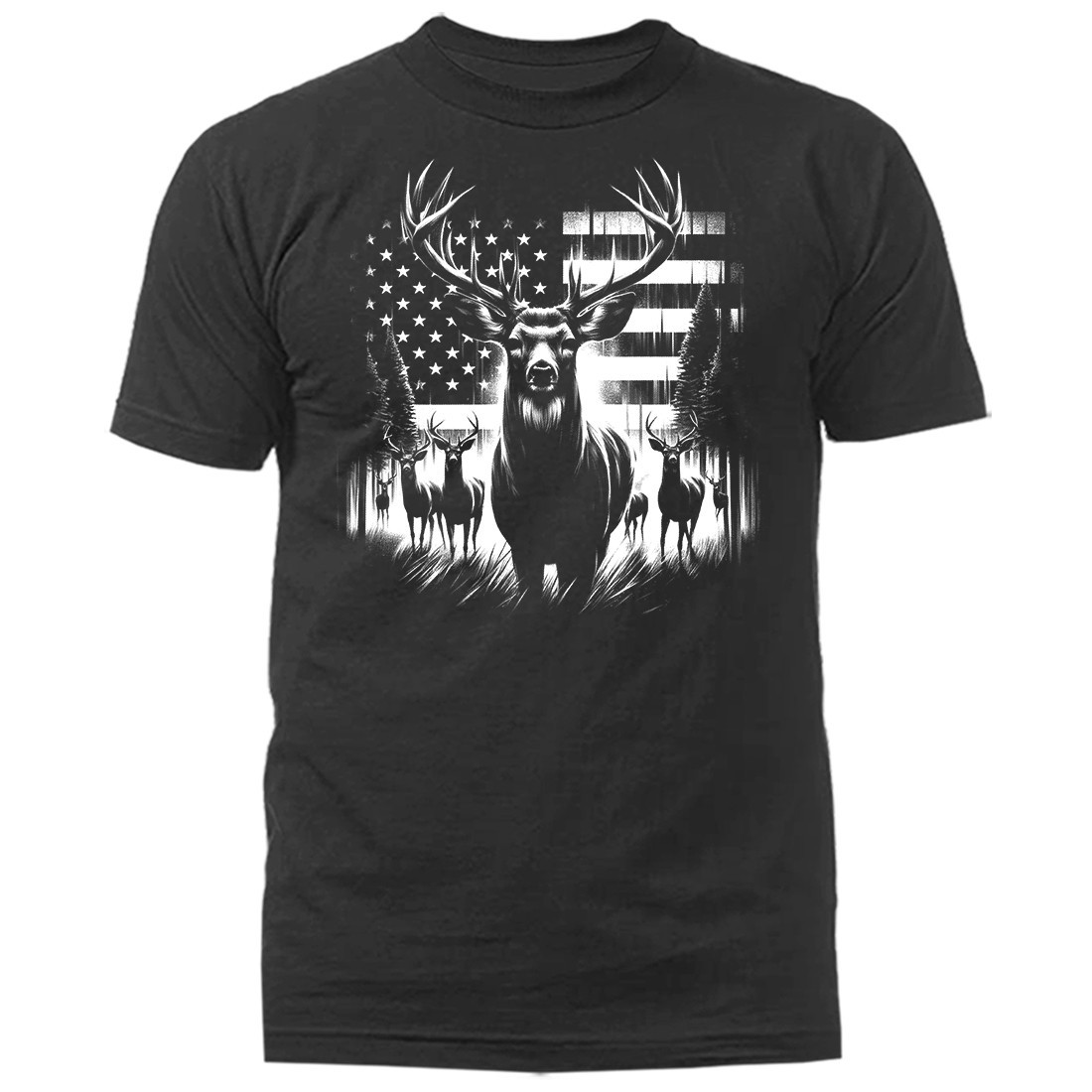 American Flag Deer Hunting Buck Wildlife Wilderness Outdoor Nature T-shirt