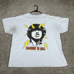 ACDC Shirt Mens Extra Large White Highway To Hell Angus Young Short Sleeve