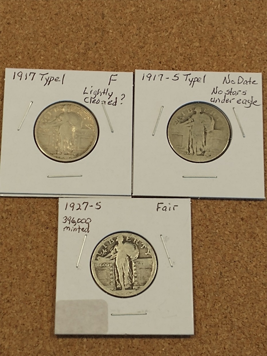 1917 T. 1, 1917-S T. 1, 1927-S Standing Liberty Quarters, With Issues