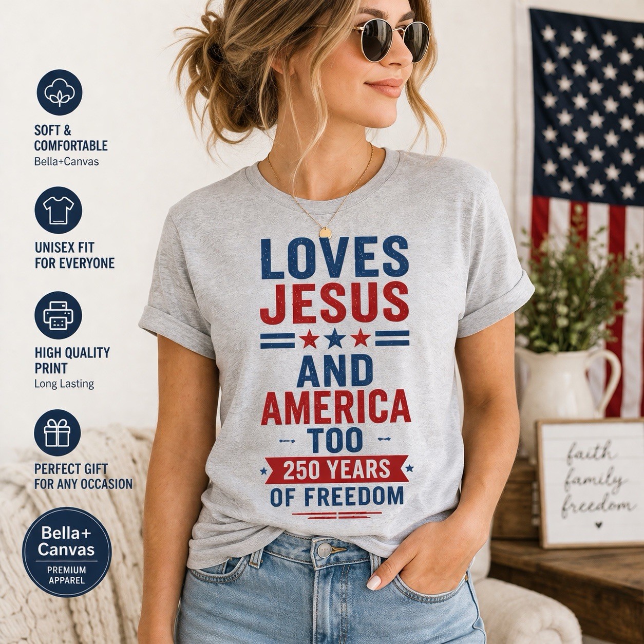 Loves Jesus And America Too Shirt Patriotic USA Freedom 250 Years Christian Tee! gallery