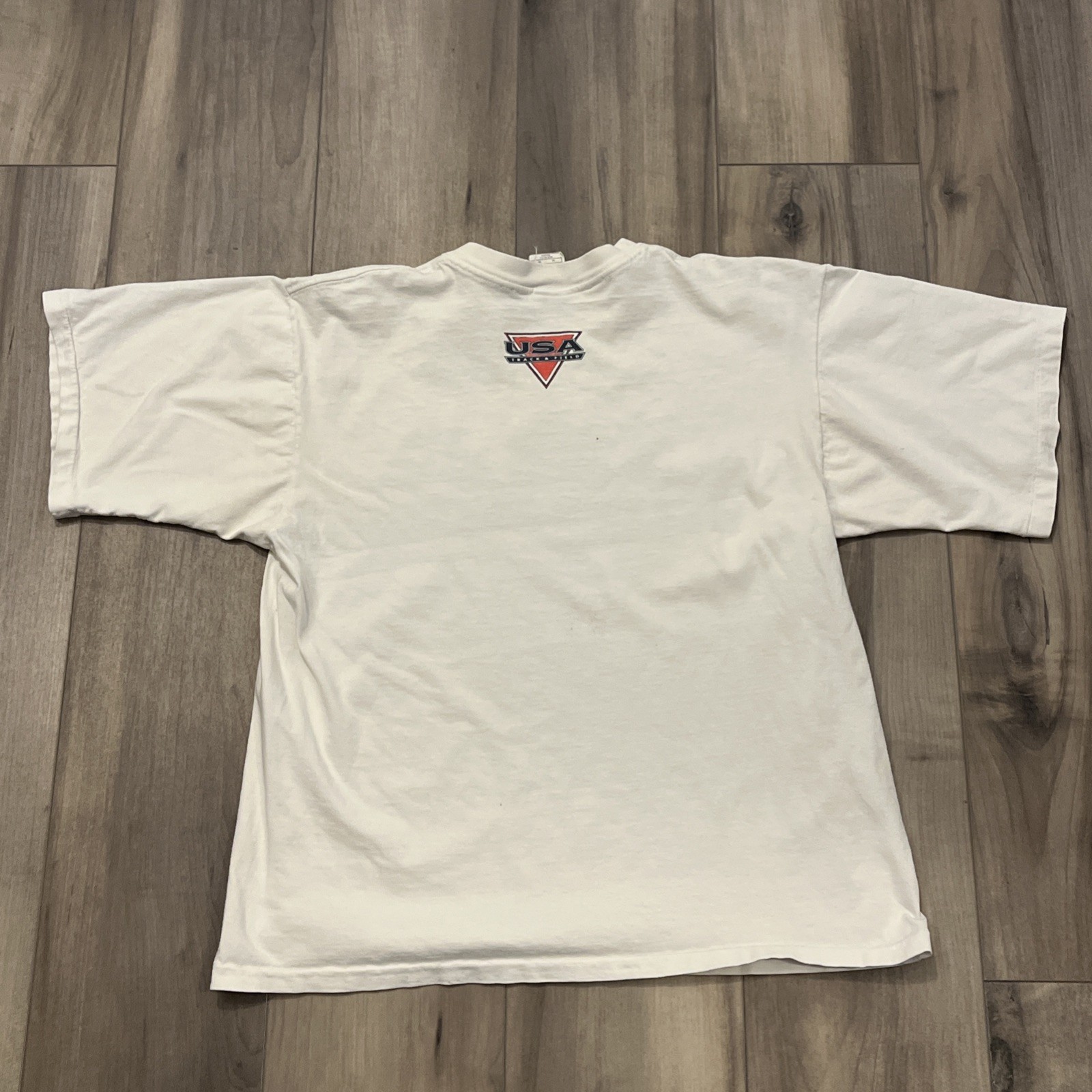 Nike Men’s USA Made Track And Field T Shirt Medium White Single Stitch Red 90’s gallery