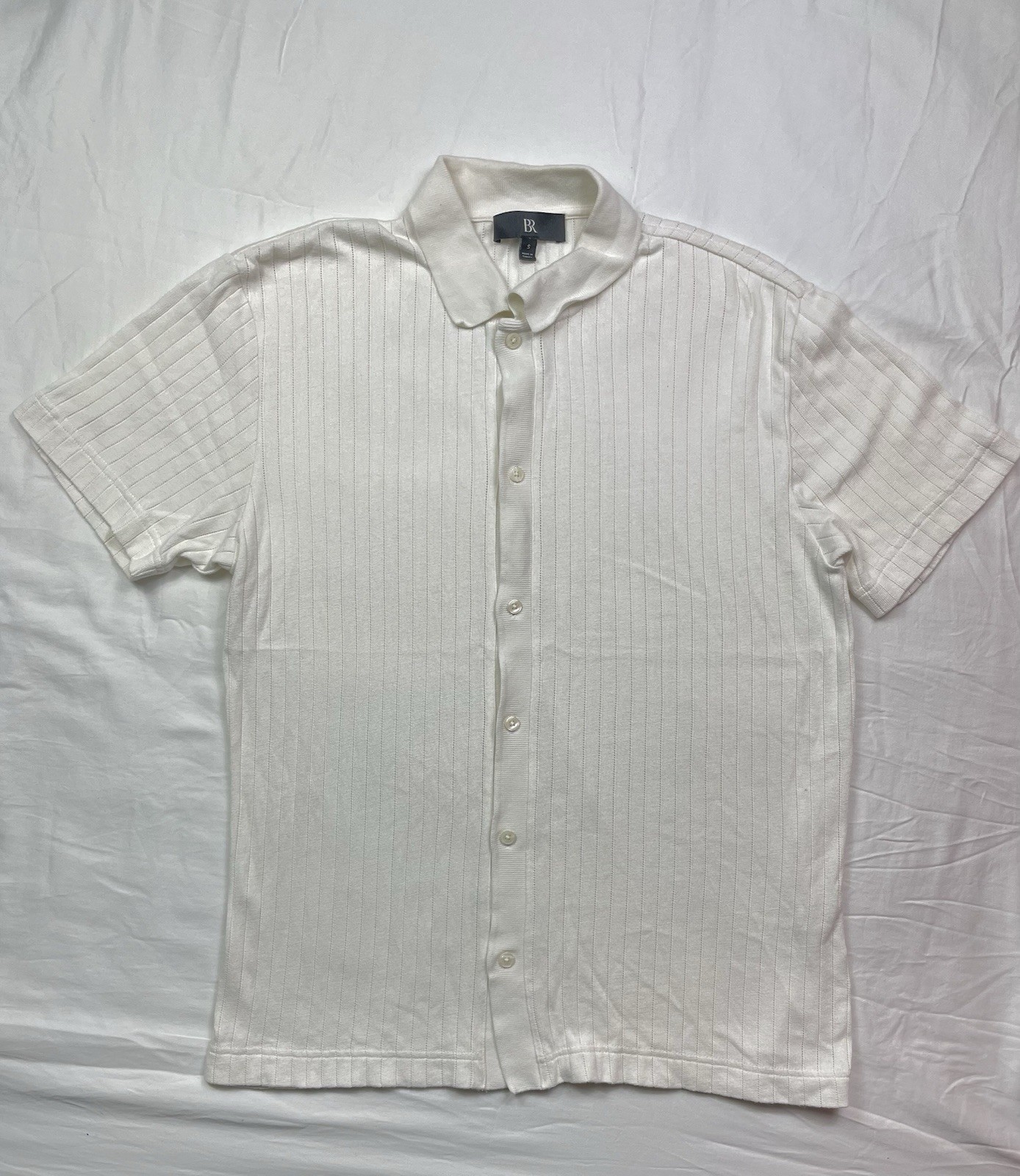 B&R Men's Ribbed Knit Short Sleeve Collared Button-Up Shirt - Size S gallery