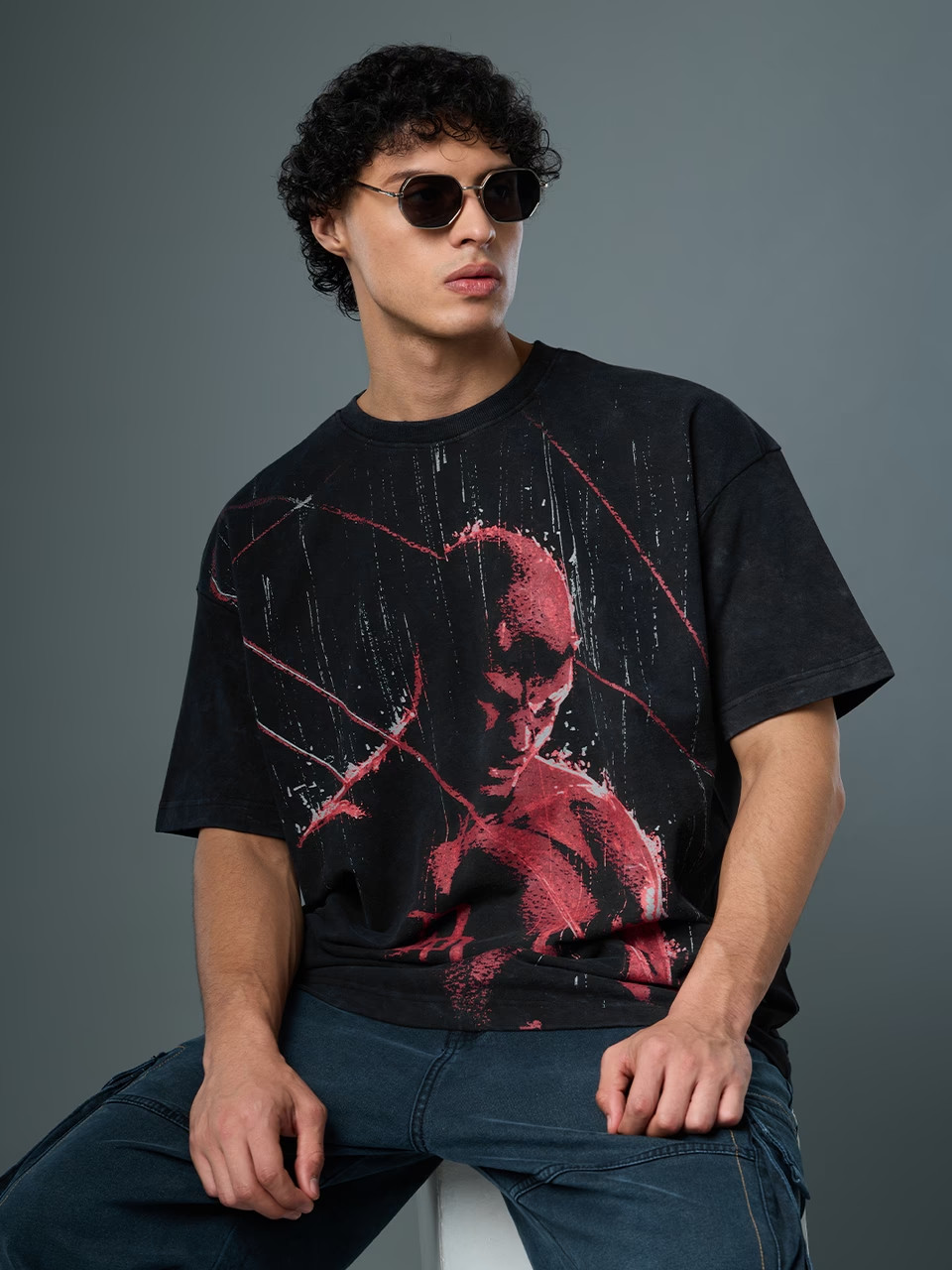 Marvel Daredevil Men's Oversized Vintage Wash T-shirt - Premium Fabric Summer gallery