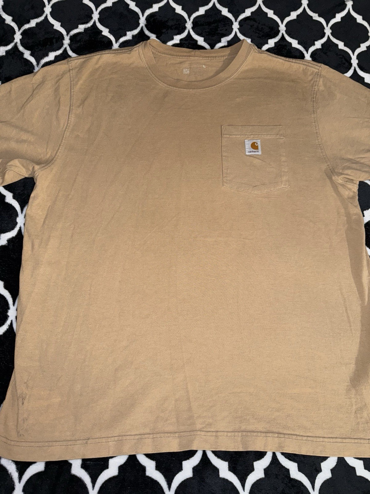 Carhartt Mens Short Sleeve T-Shirt Size Large Tan Loose Fit Casual Work Wear