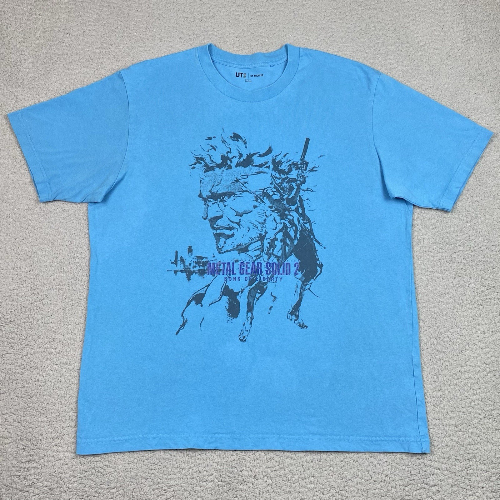 Uniqlo Metal Gear Solid 2 T Shirt Men’s Size L Blue Sons of Liberty *Flaws*