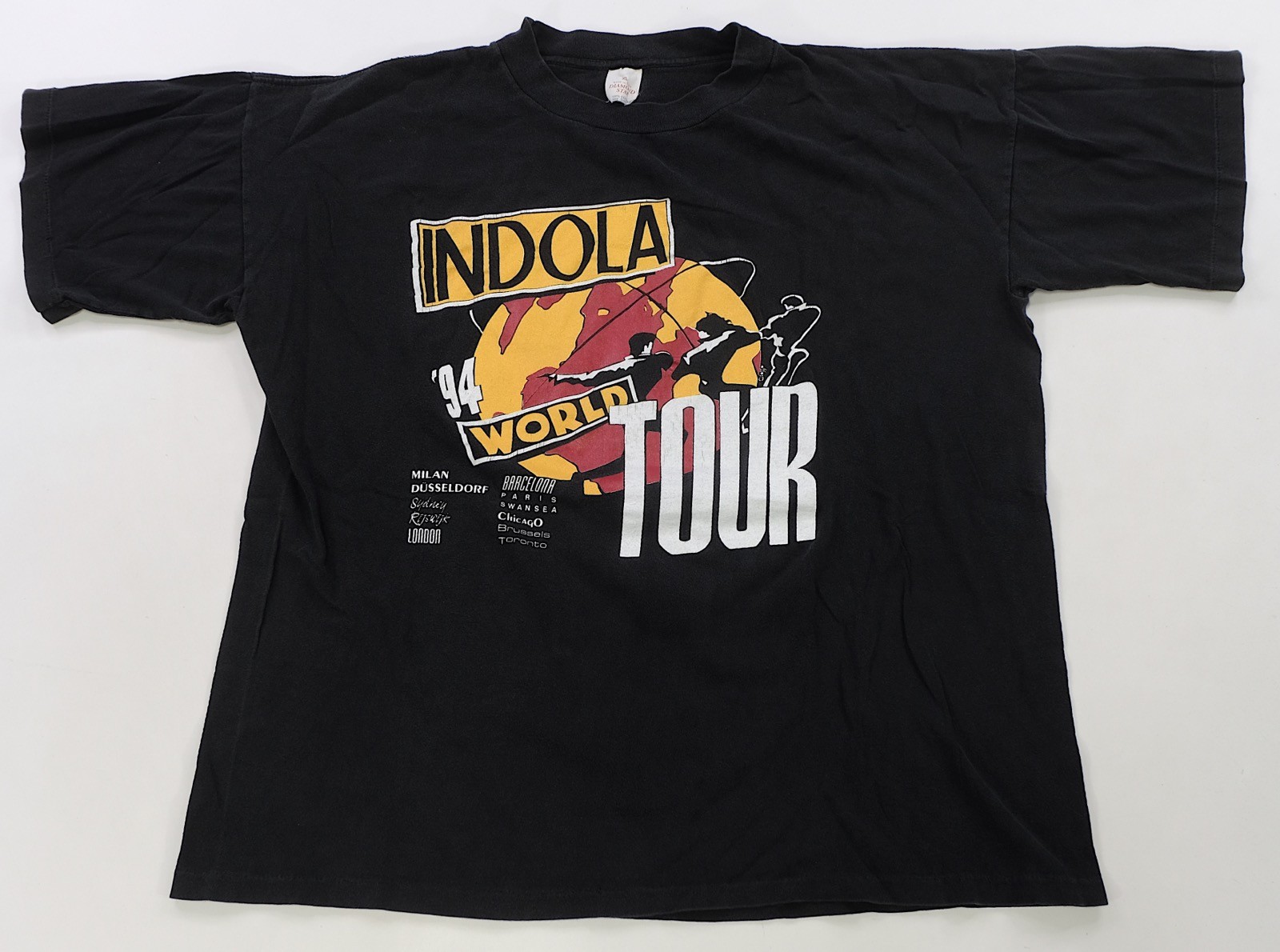 Rare Vintage DIAMOND STAR Indola World Tour 1994 T Shirt 90s Cosmetics Black XL gallery
