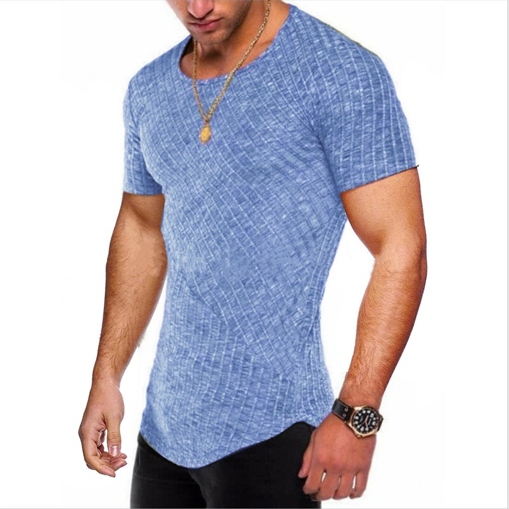 Men Casual Round Neck Top Training Muscle Fitness Active T-Shirt Slim Fit Tee