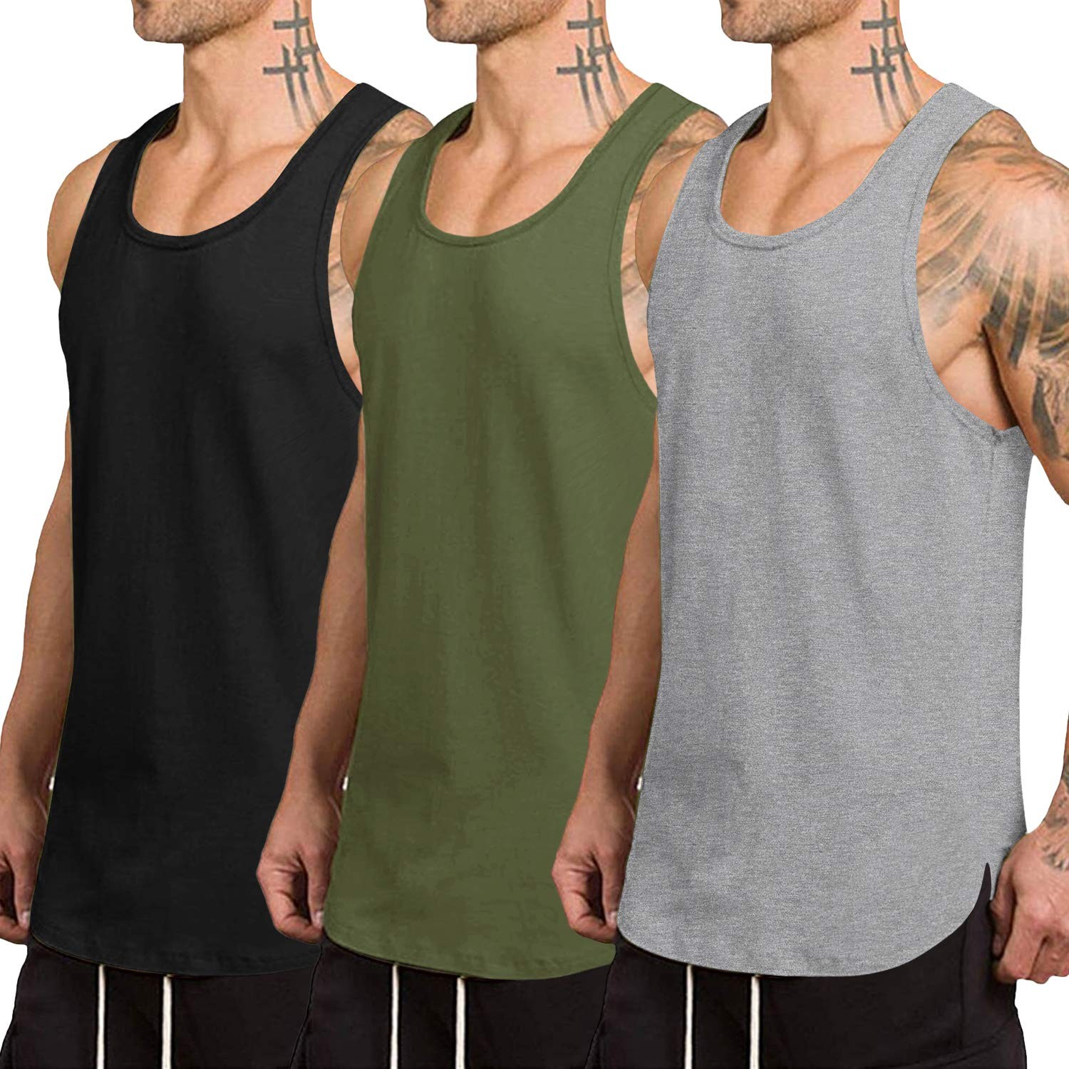 Men’s 3 Pack Quick Dry Workout Tank Top Gym Muscle Tee Fitness Bodybuilding S…
