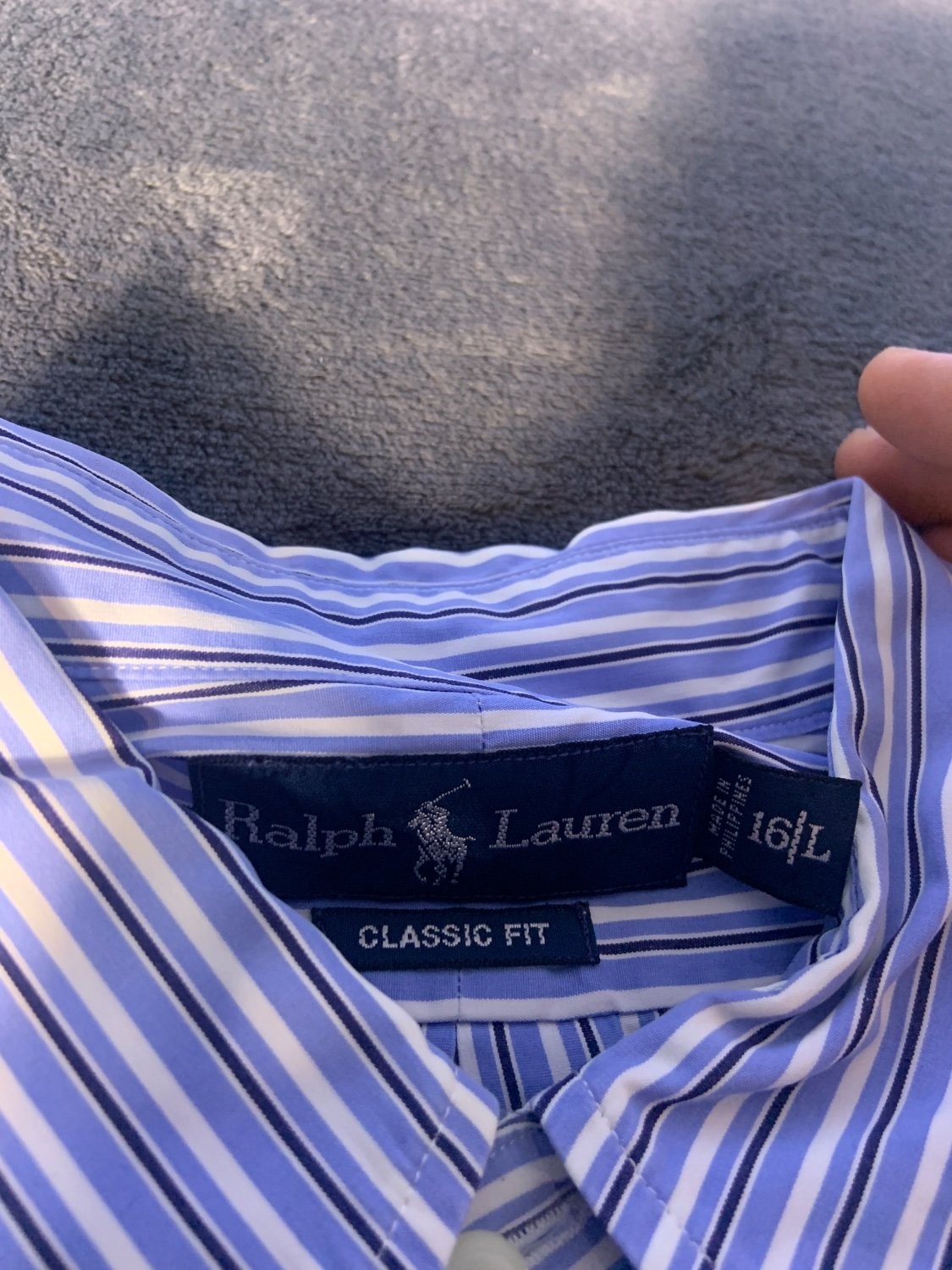 Ralph Lauren Classic Fit Dress Shirt Men 16 L Blue White Striped Long Sleeve gallery