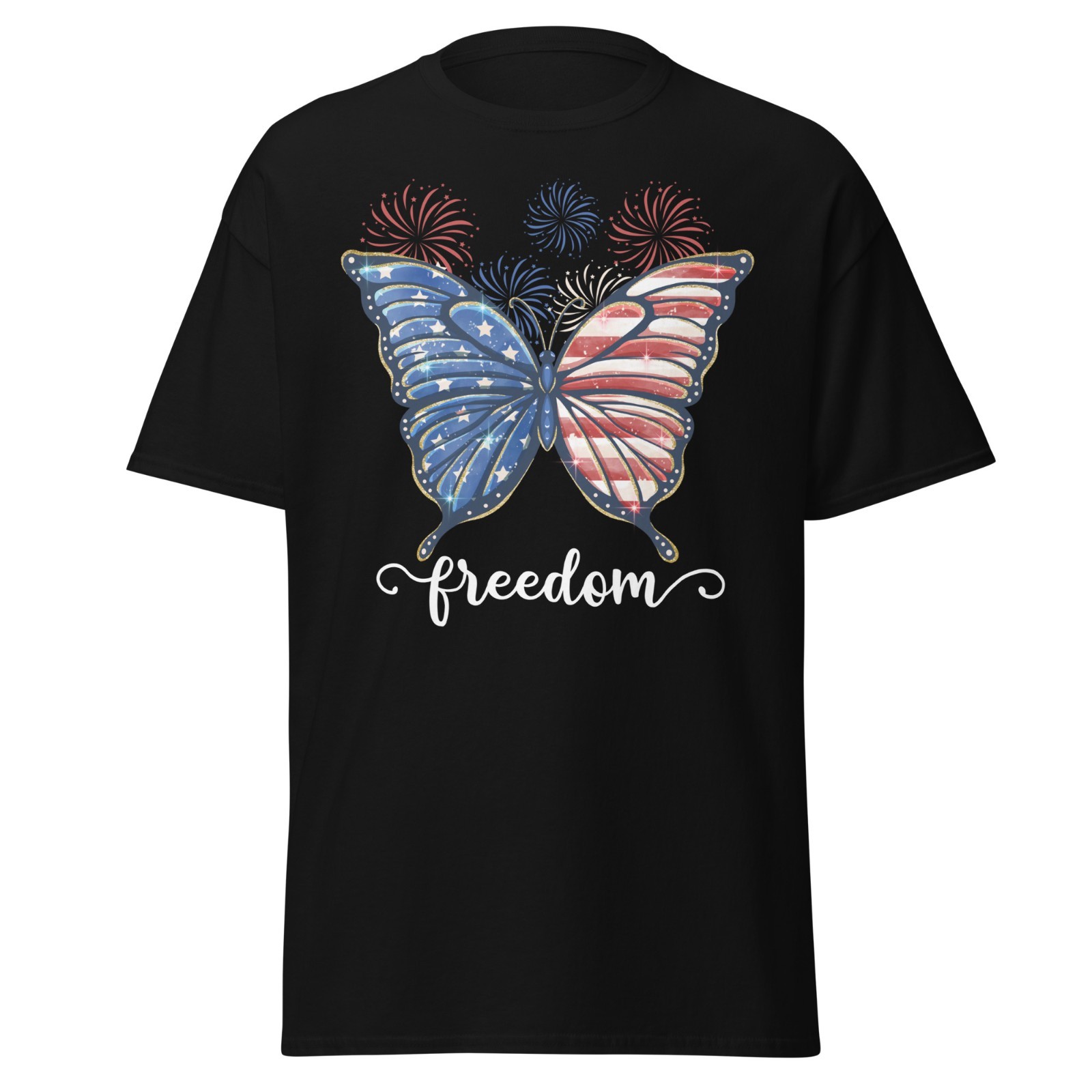 Adult Heavy Cotton™ T-Shirt | Gildan 5000 – USA Flag Fireworks Butterfly