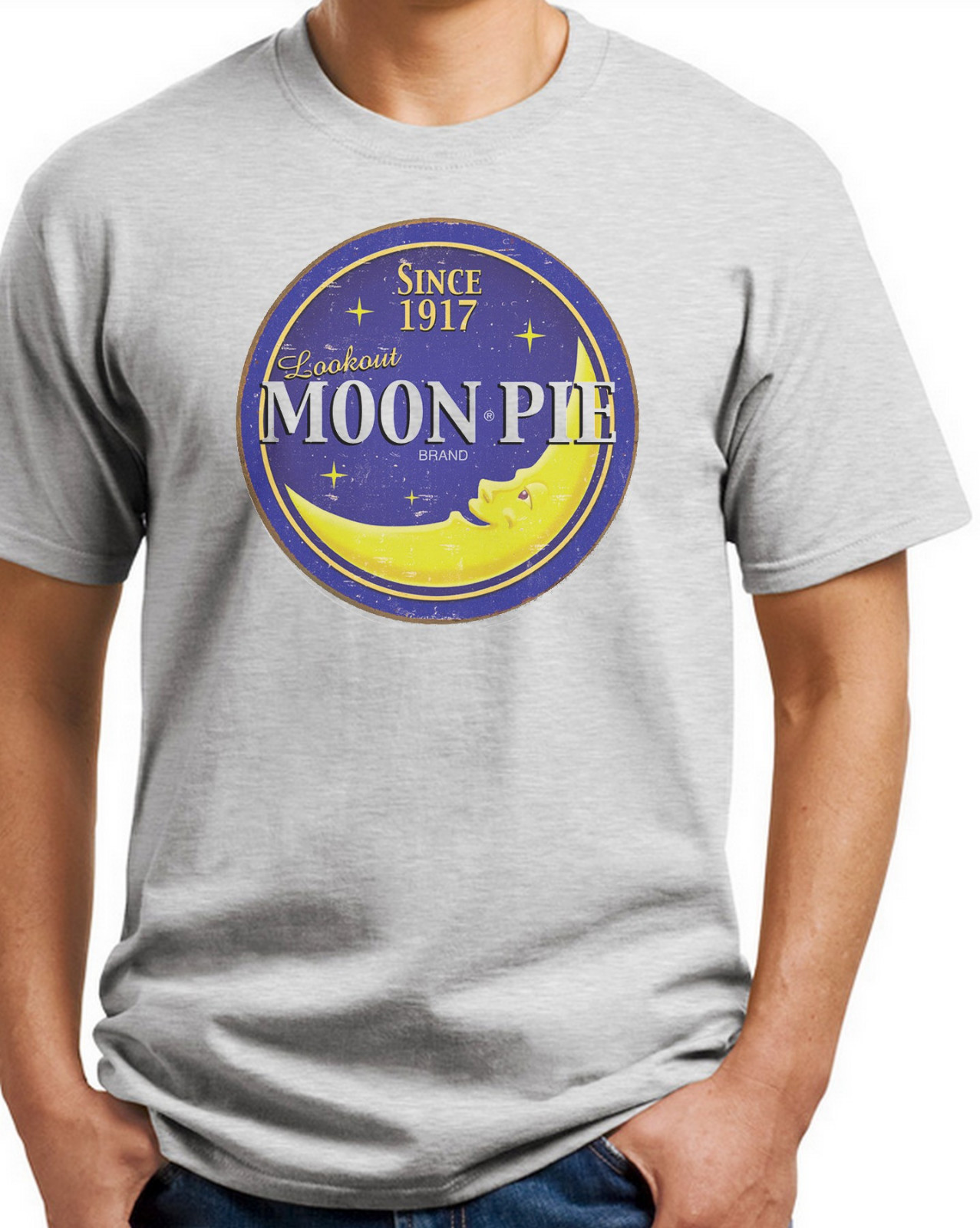 Moon Pie T-shirt. Gray,Khaki,White,Yellow. S -3-XL Free Ship to USA 100% Cotton