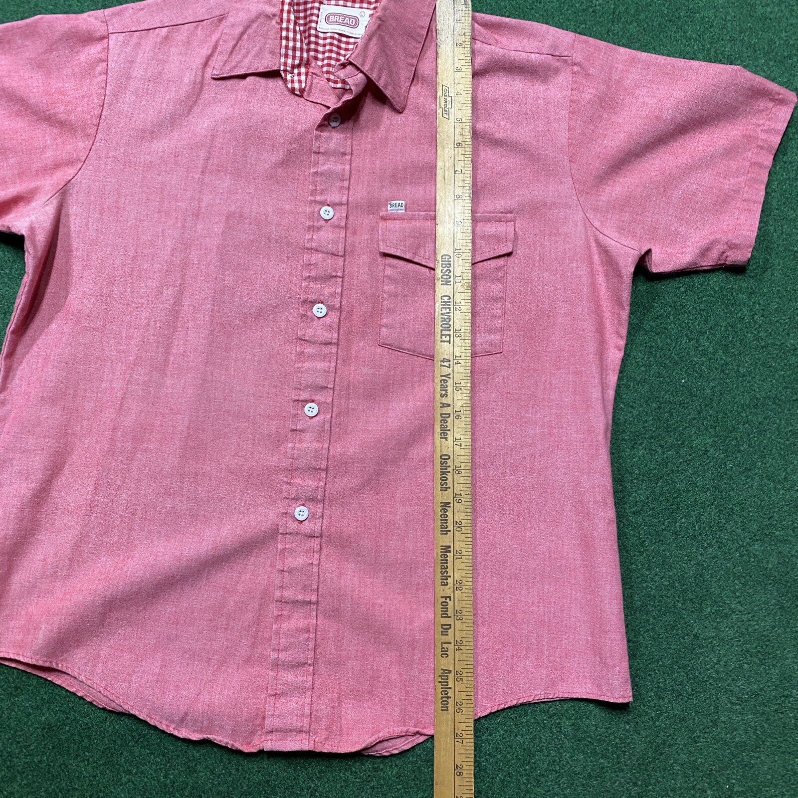 Vintage Bread Shirt Mens Large Pink 60S 70S USA MADE Button Up Pocket Tee gallery