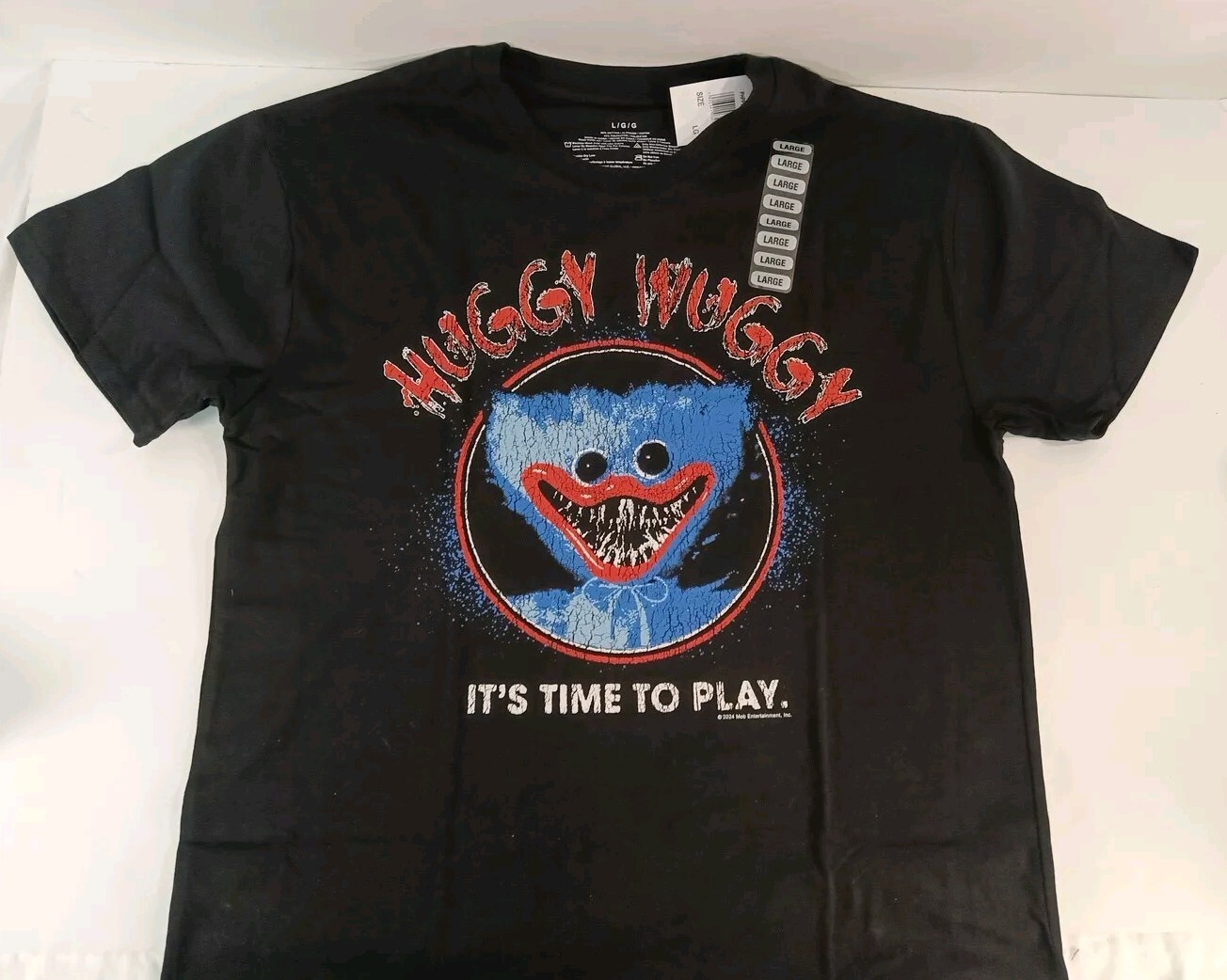 Poppy Playtime Huggy Wuggy “It’s Time To Play” Black Unisex Shirt Size Large NWT