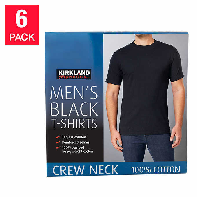 Kirkland Men’s Crew Neck Tees, 6-pack - BLACK, WHITE (Select Color, Size) gallery