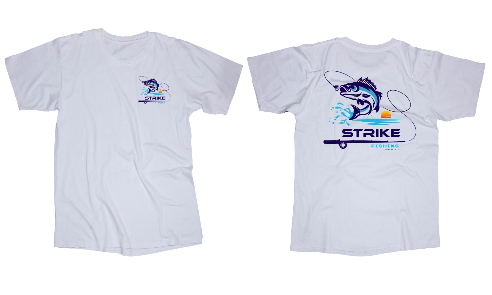 STRIKE Fishing white t-shirt Bass Fish Apparel Co. Boating Sunset gallery