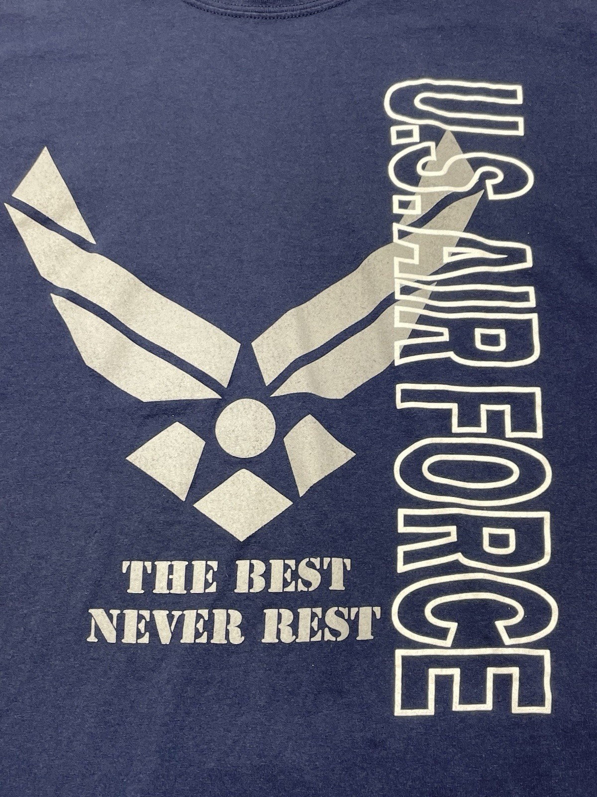 US Air Force Navy Blue Graphic Crew T Shirt The Best Never Rest Sz 2XL Military gallery