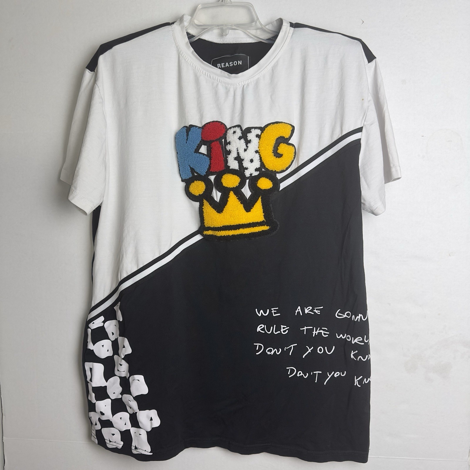 Reason Men’s 2XL King Crown Rule The World Graphic Jersey Fuzzy Patch *Read gallery