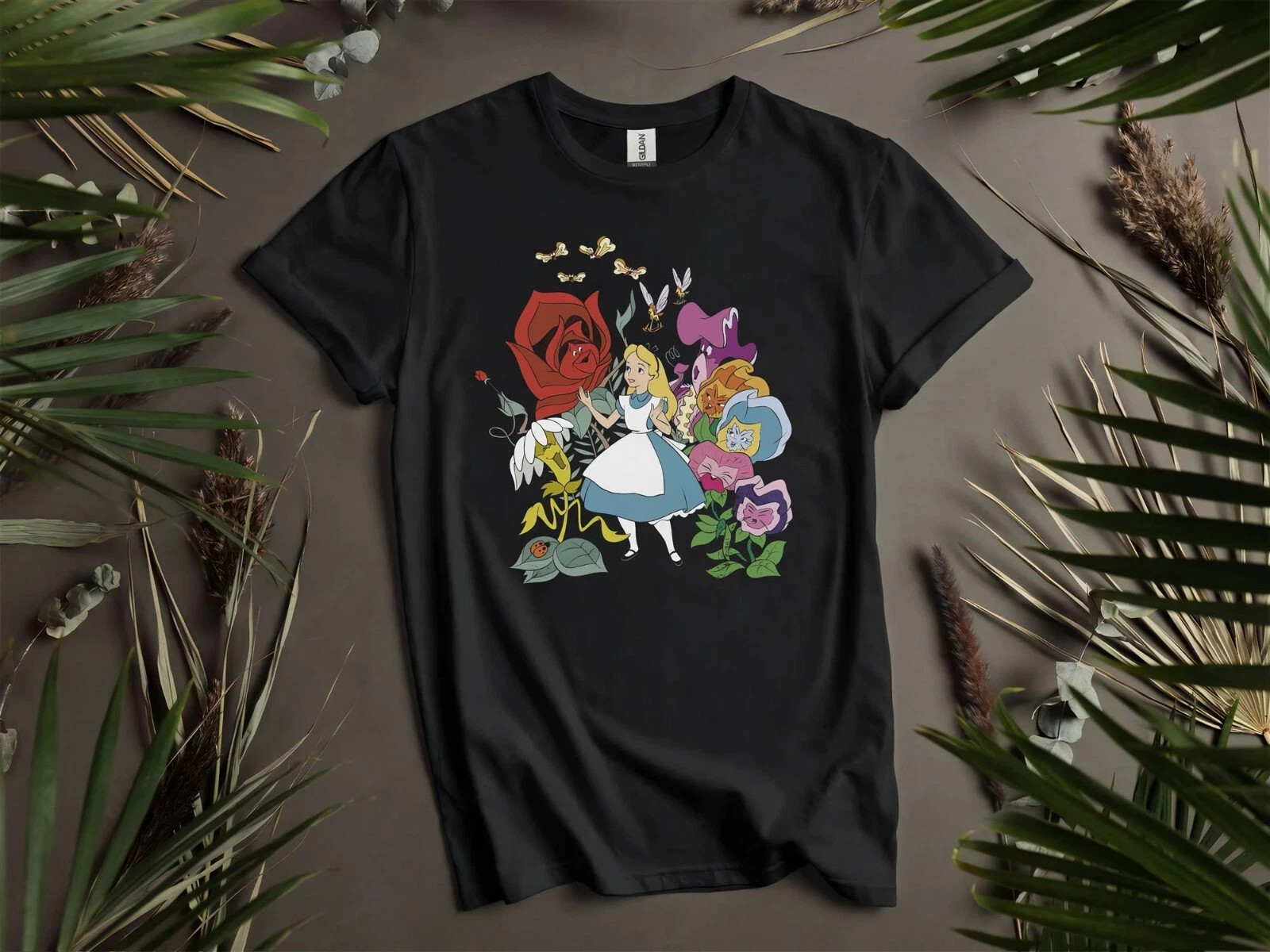 DISNEY CUTE ALICE IN WONDERLAND BLACK T SHIRT GIFT FOR FRIENDS