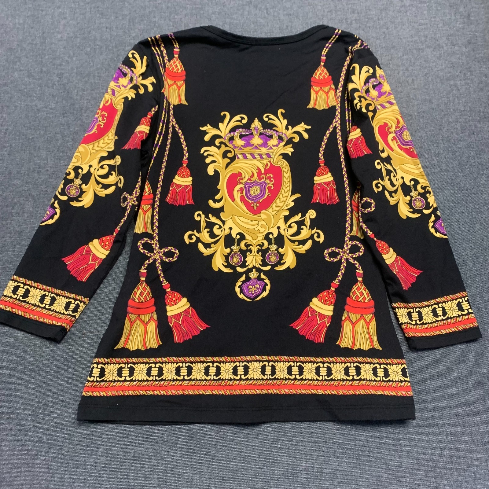 J.McLaughlin Women’s Shirt Size S Black Gold Ornate Print Nylon Blend gallery