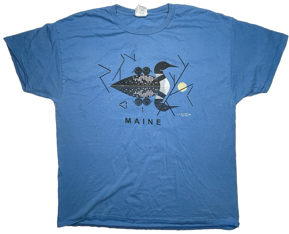 Liberty Graphics Designs Loon Bird Maine Men’s Blue T-Shirt XL Nature Outdoors