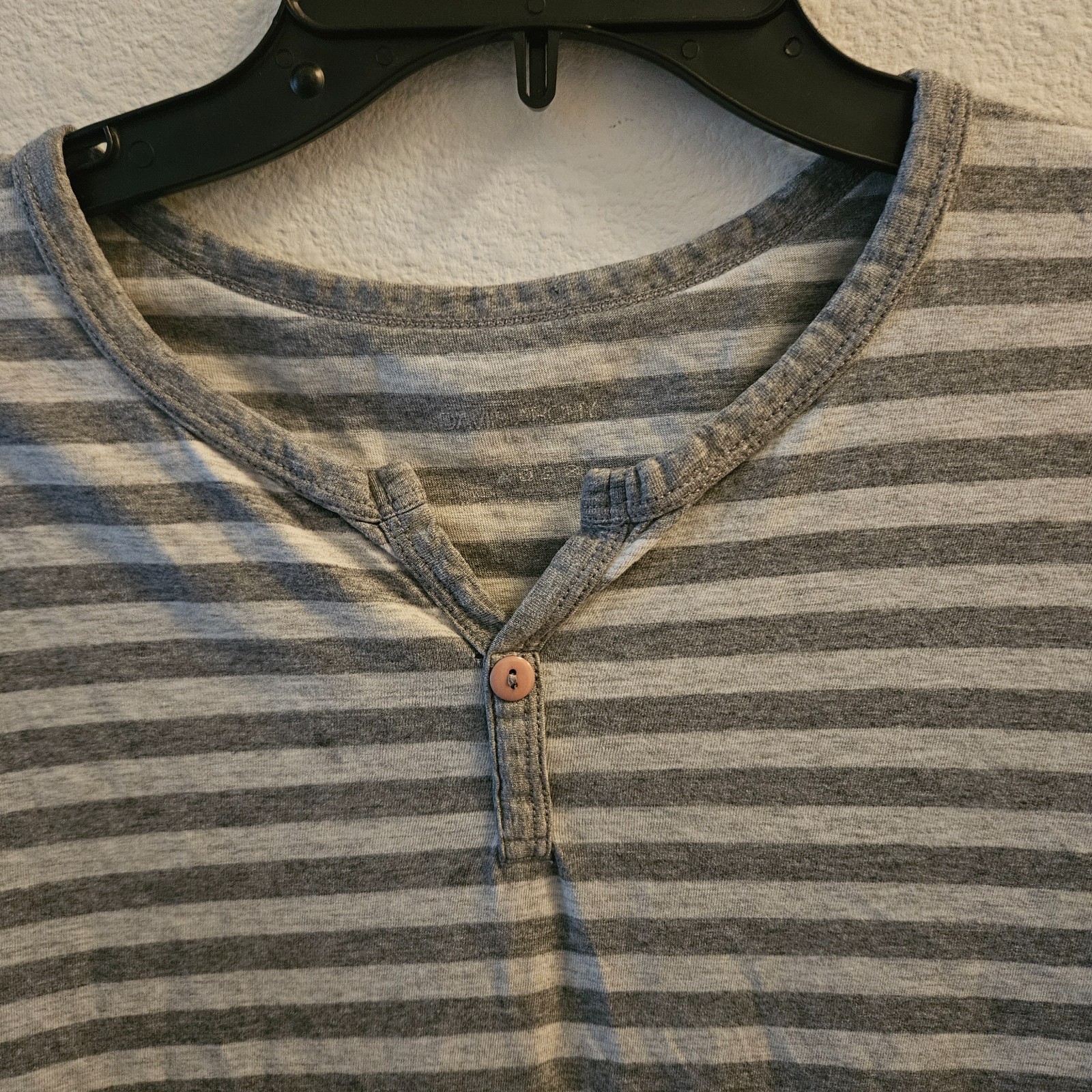 David Archy Men's Shirt Large Gray Striped Casual Long Sleeve Cotton Henley gallery