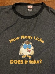 VTG How Many Licks Does It Take – Mr. Owl Tootsie Pop Gray Ringer Tee – Size 2XL