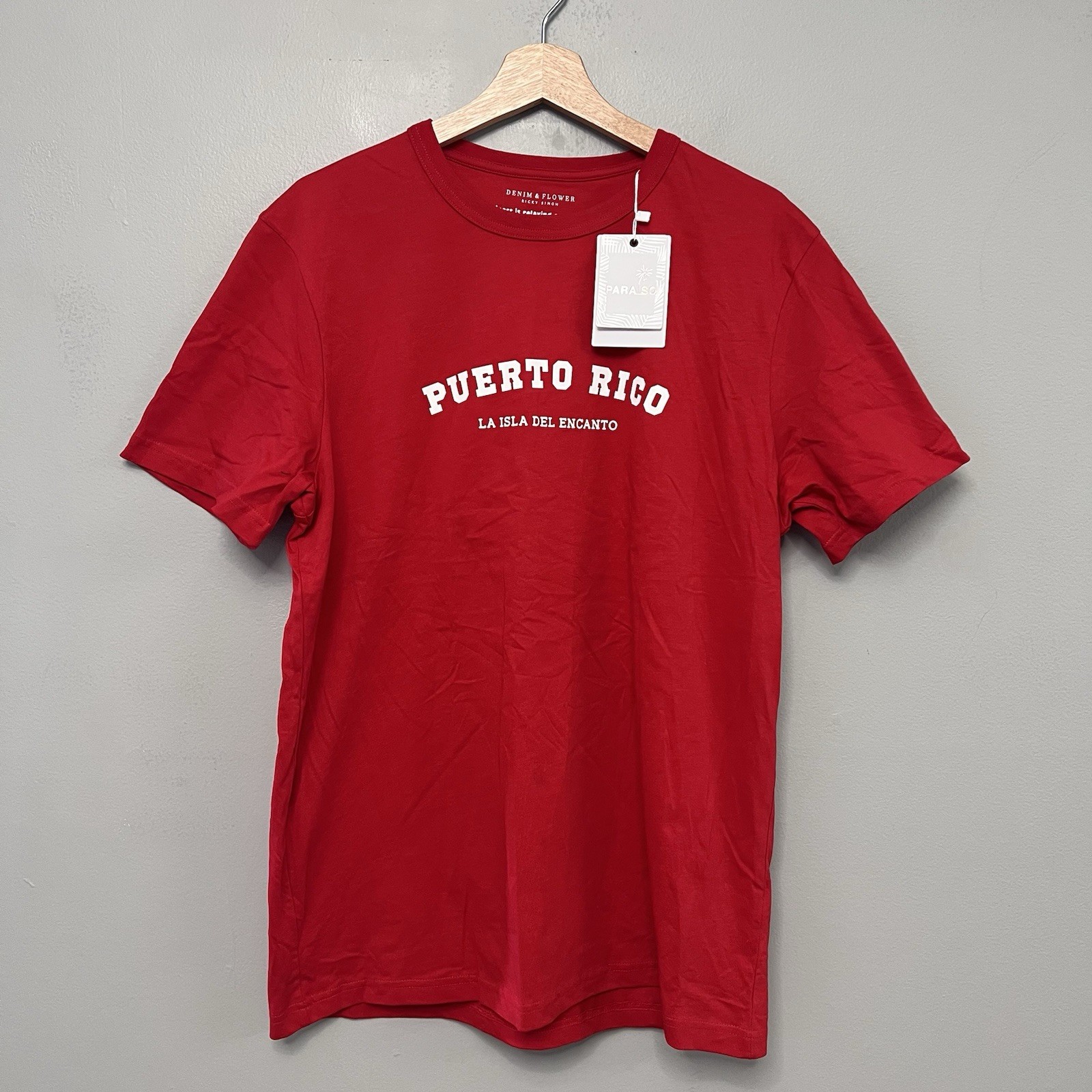 NWT Denim & Flower Men’s Red “Puerto Rico” T-Shirt Size Large gallery