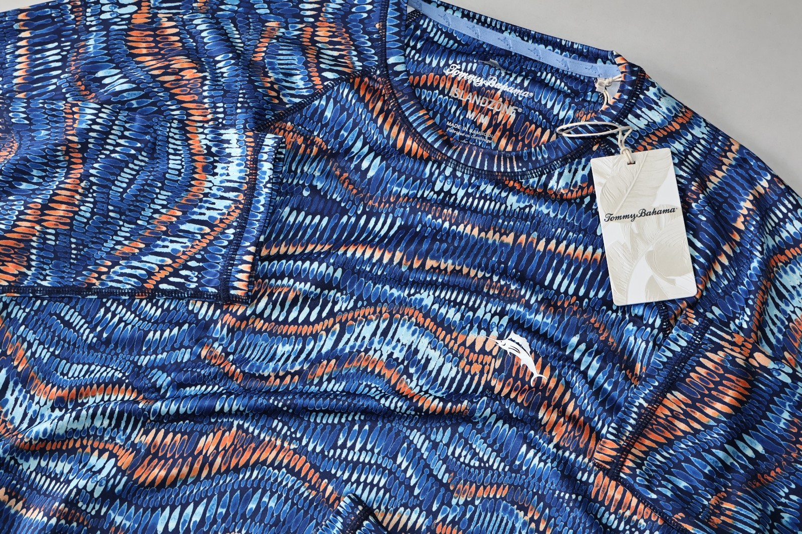 Tommy Bahama Tee Shirt Monte Rio Geo Island Zone Performance Blue LS Medium M gallery