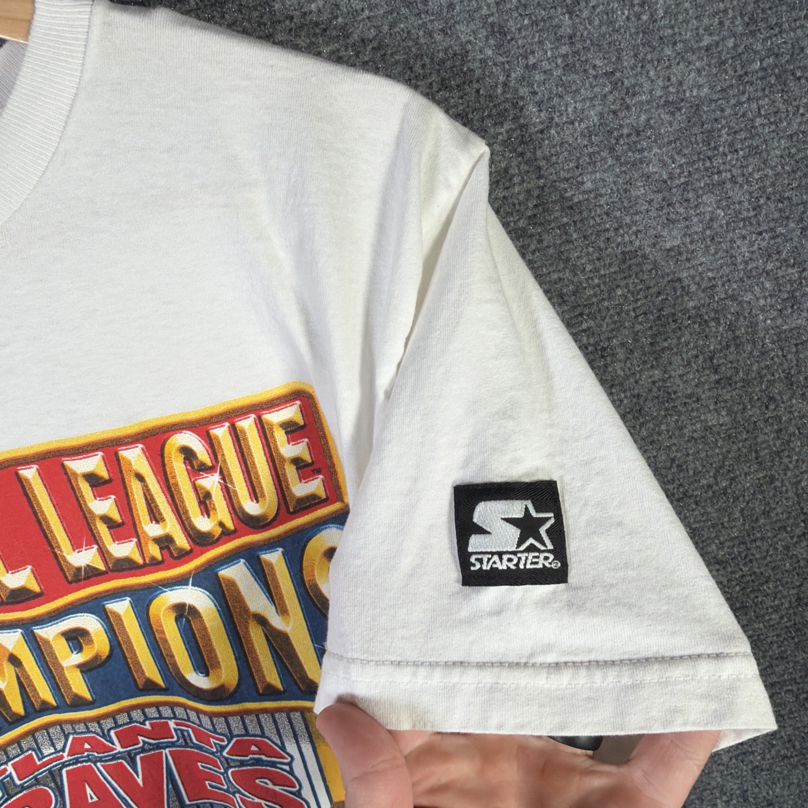 Vintage Atlanra Braves Shirt Adult Small White 90s World Series 1996 Starter USA gallery