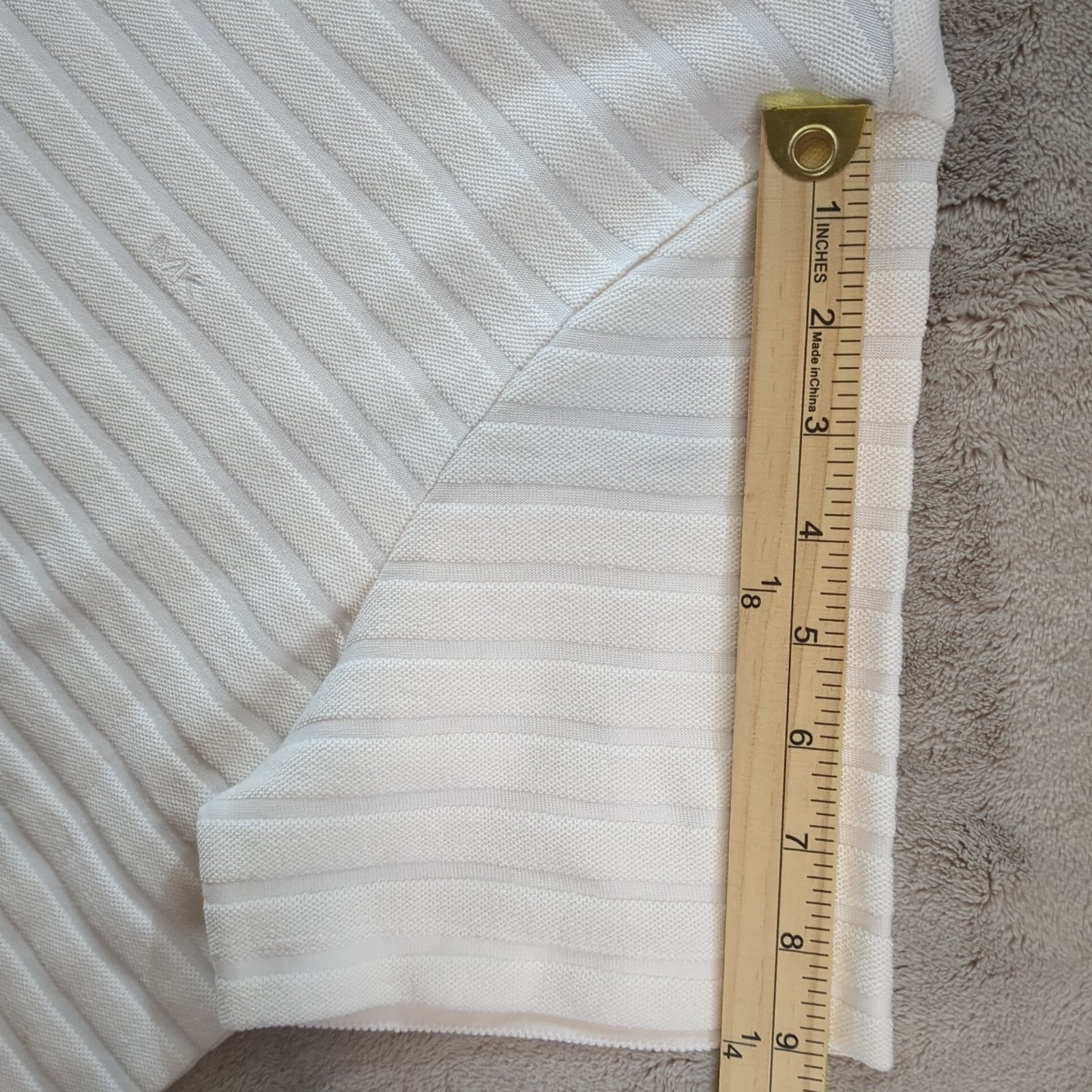 NWT Michael Kors Mens M White Horizontal Ottoman Ribbed Texture Crewneck T-Shirt gallery