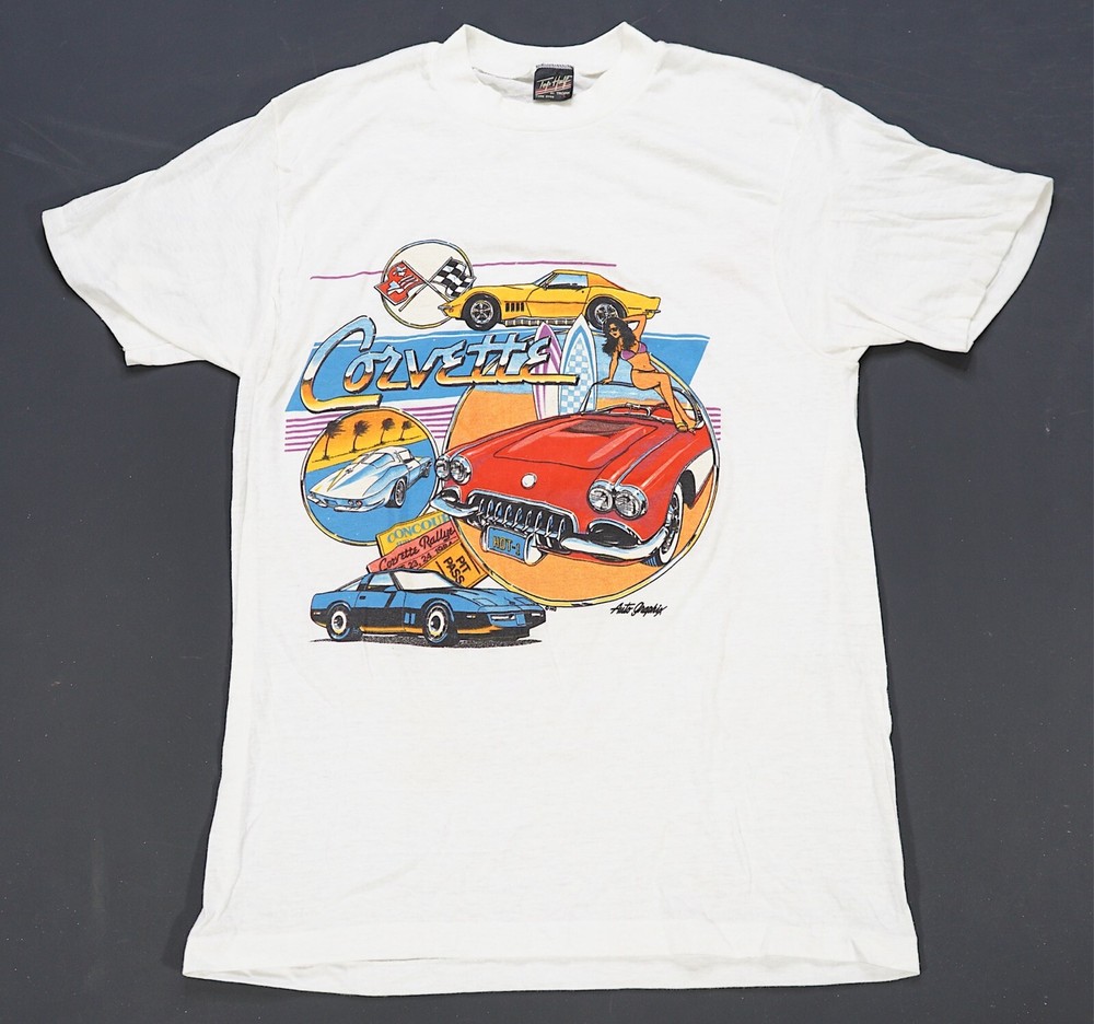 Rare VTG TROPIX Chevrolet Corvette Hot 1 T Shirt 80s 90s Auto Graphix White SZ L