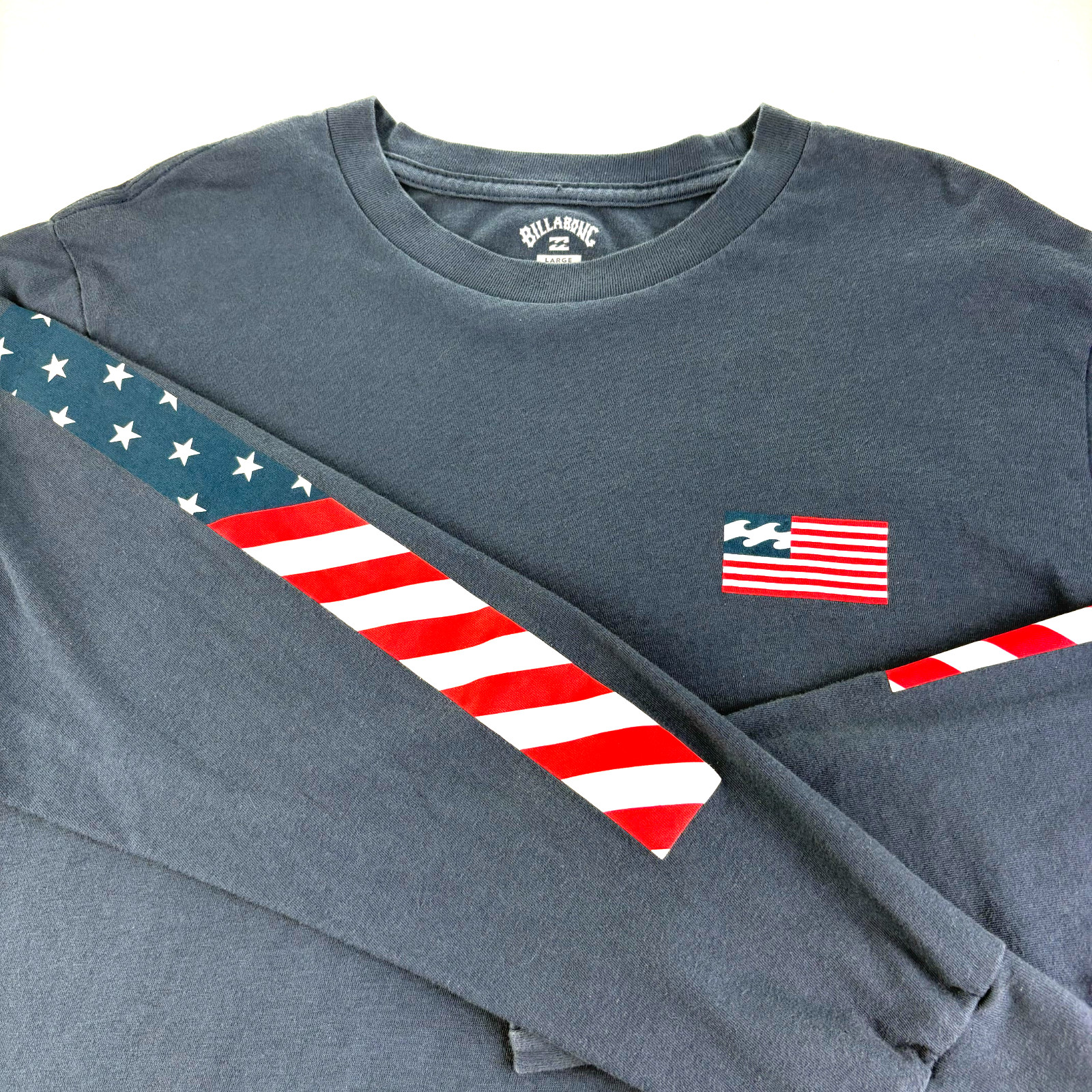 Billabong American Waves Patriotic Shirt Mens L 100% Cotton Navy Long Sleeve VTG gallery