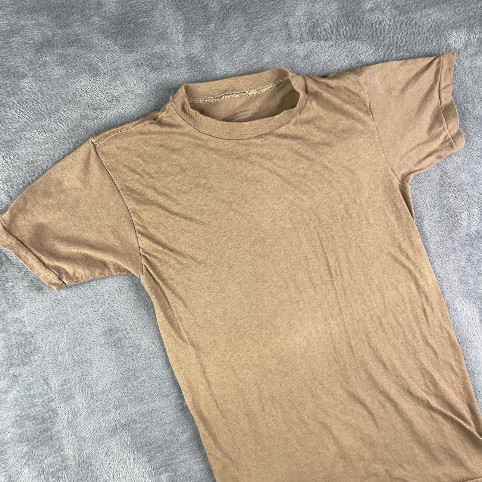 Vintage Paper Thin T Shirt Men Small Brown 80s US Military Thrashed Blank Grunge gallery