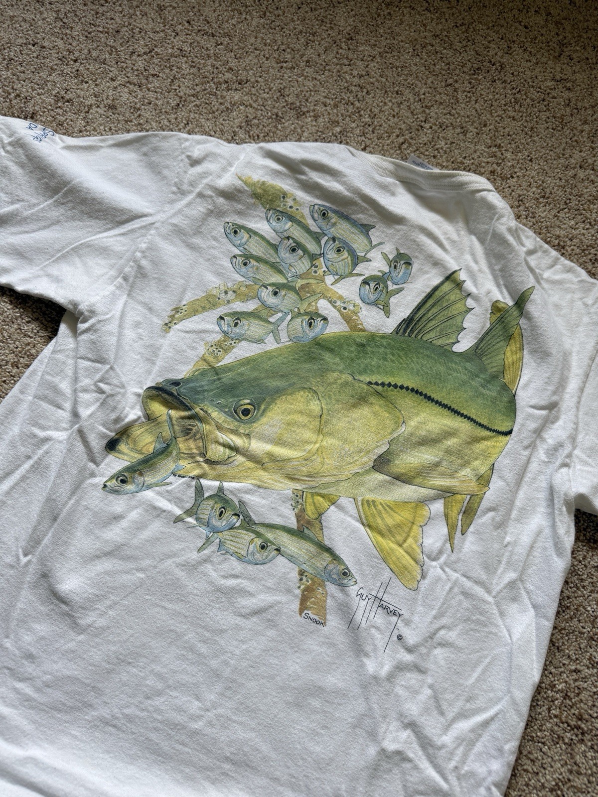 Vintage Guy Harvey Fish Fishing White Graphic Henley T-Shirt Large Nature ￼ gallery