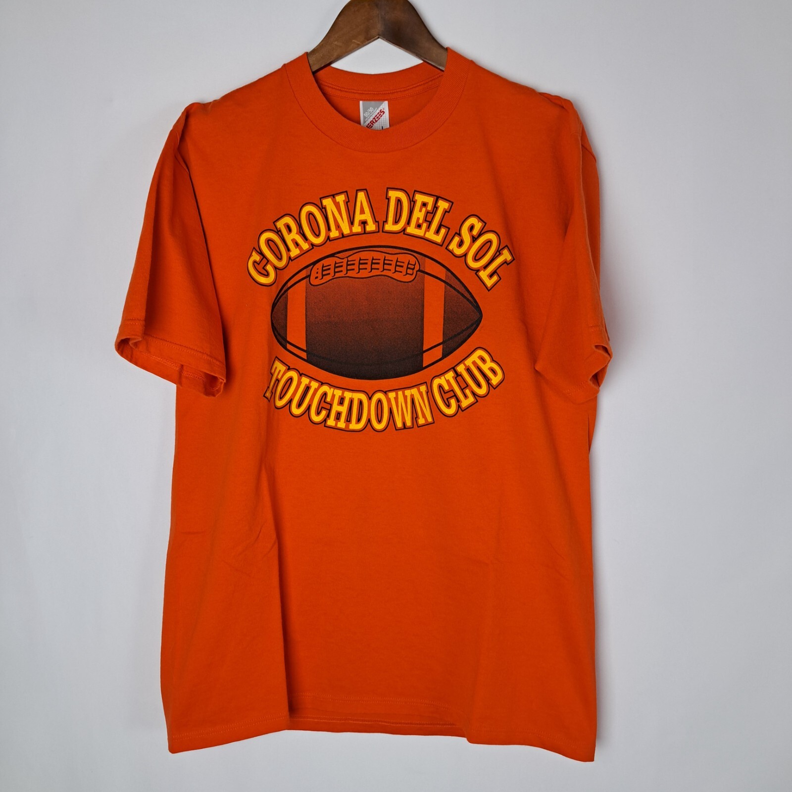 Vintage Football Touchdown Club T-Shirt Mens Large Orange SS JERZEES Made in USA gallery