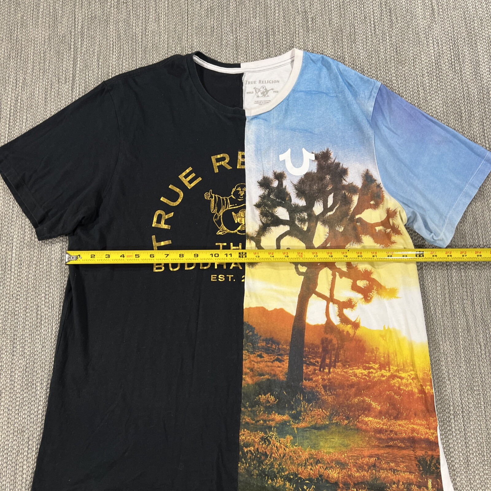 True Religion T-Shirt Men 3XL Short Sleeve Cotton Split Half Tee Crewneck gallery