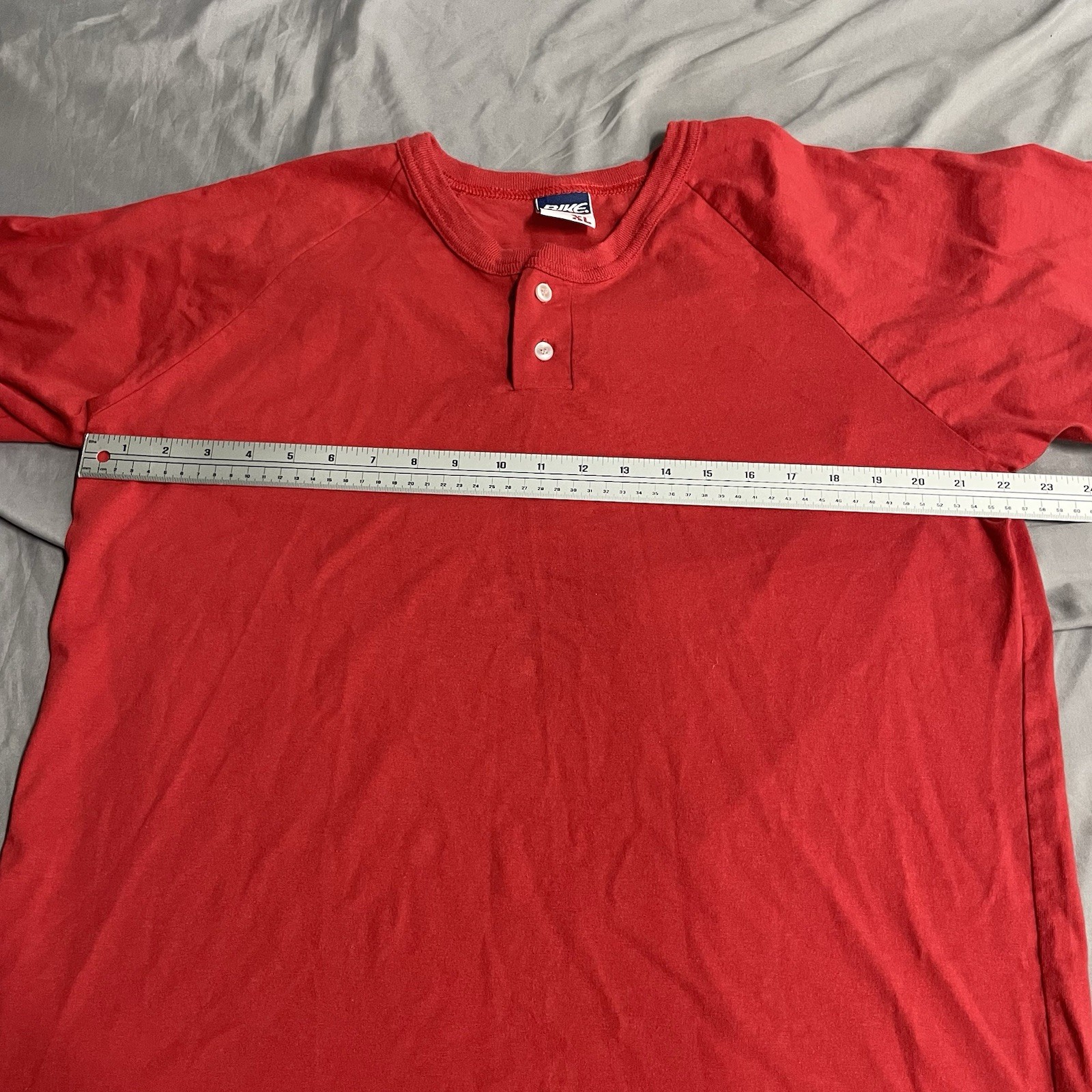 Vintage 90s Bike Blank Henley Button Red T Shirt Sz XL Made In USA Single Stitch gallery