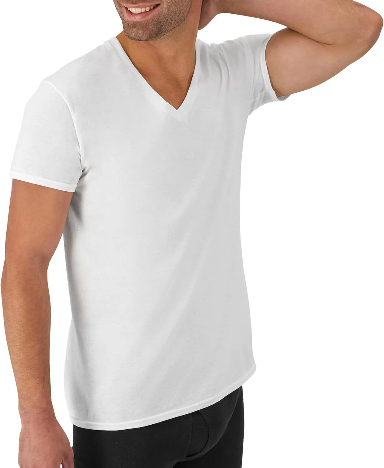 Hanes Mens V-Neck T-Shirt Pack Moisture Wicking Cotton Undershirts White gallery