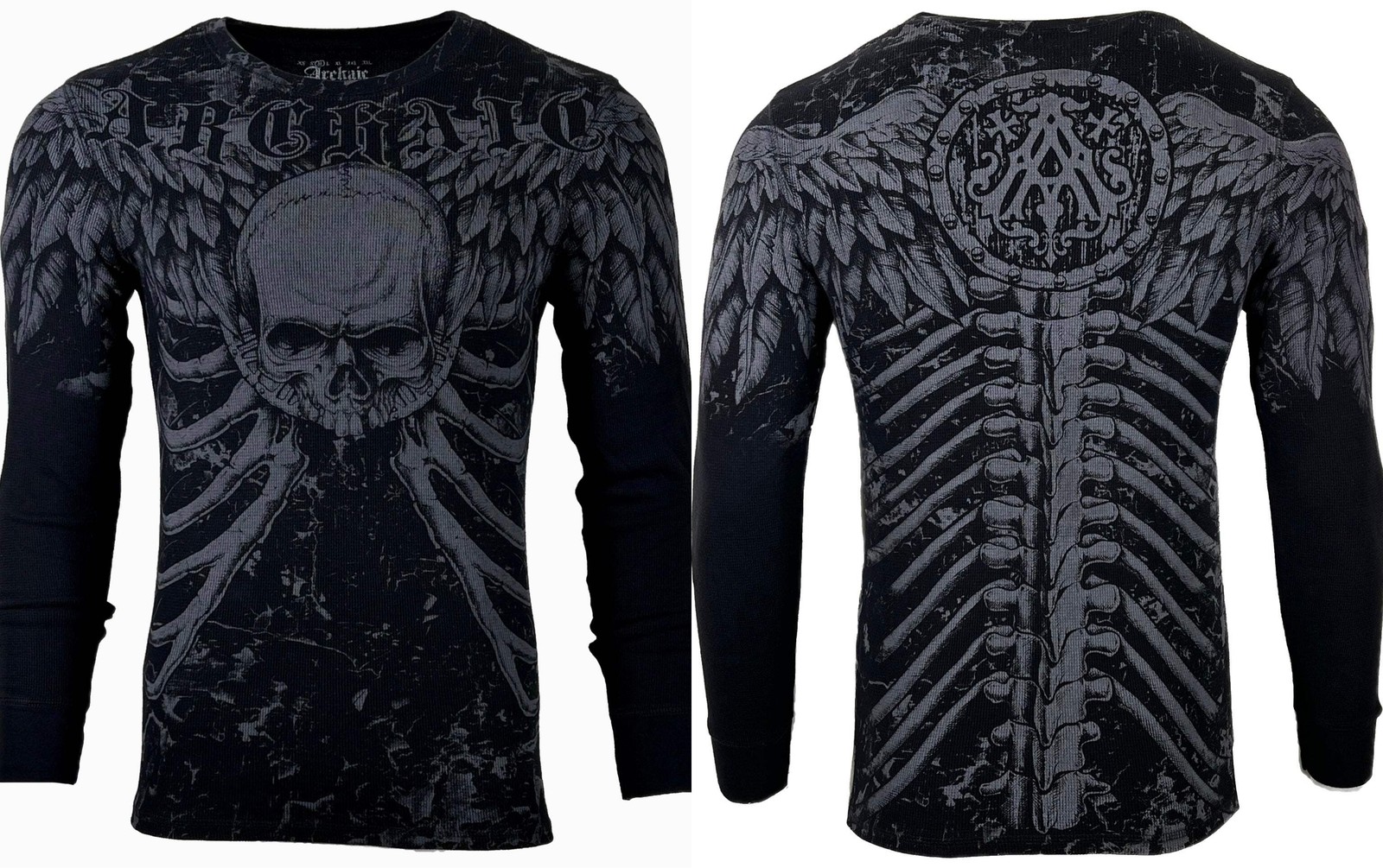 Xtreme Couture by Affliction Men’s Thermal Shirt COLLISON Skull Biker Black