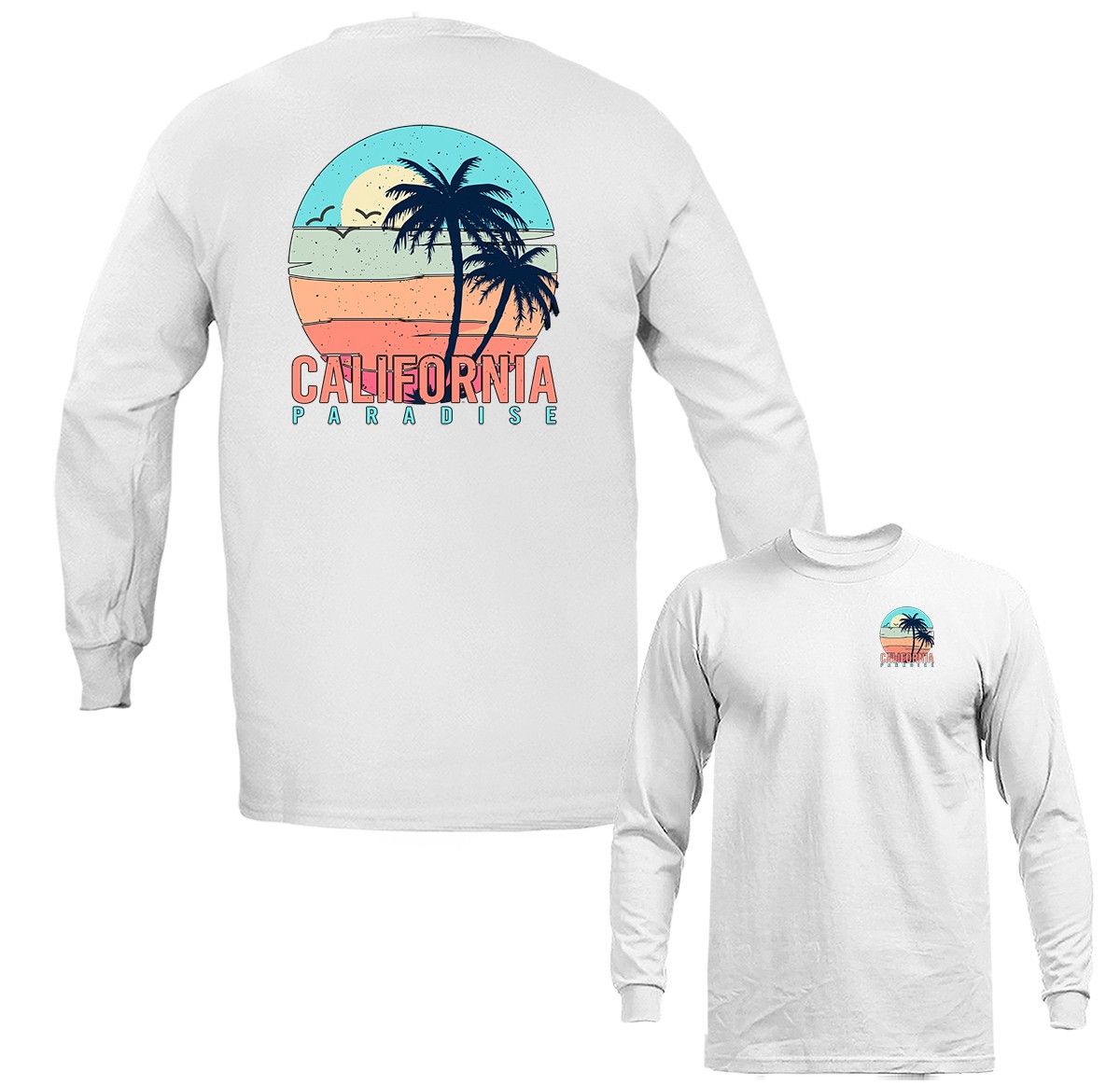 California Paradise Palm Tree Sunset Long Sleeve T-Shirt