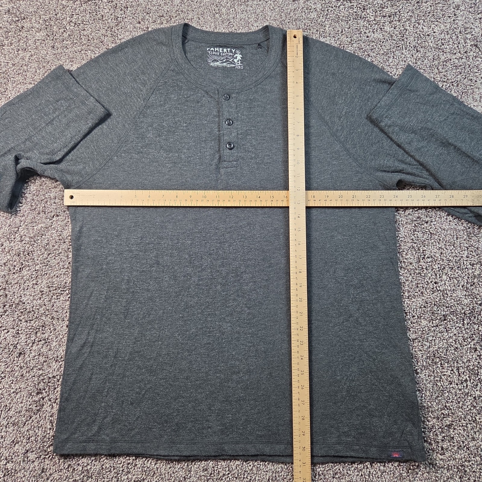 Faherty Henley Mens XL Heather Gray Cloud Cotton Long Sleeve Raglan Casual Shirt gallery