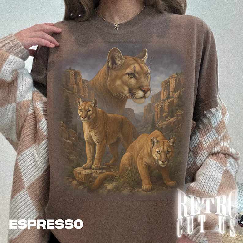 Vintage Mountain Lion Comfort Tee Shirt Retro Style Big Cat Wildlife Animal gallery