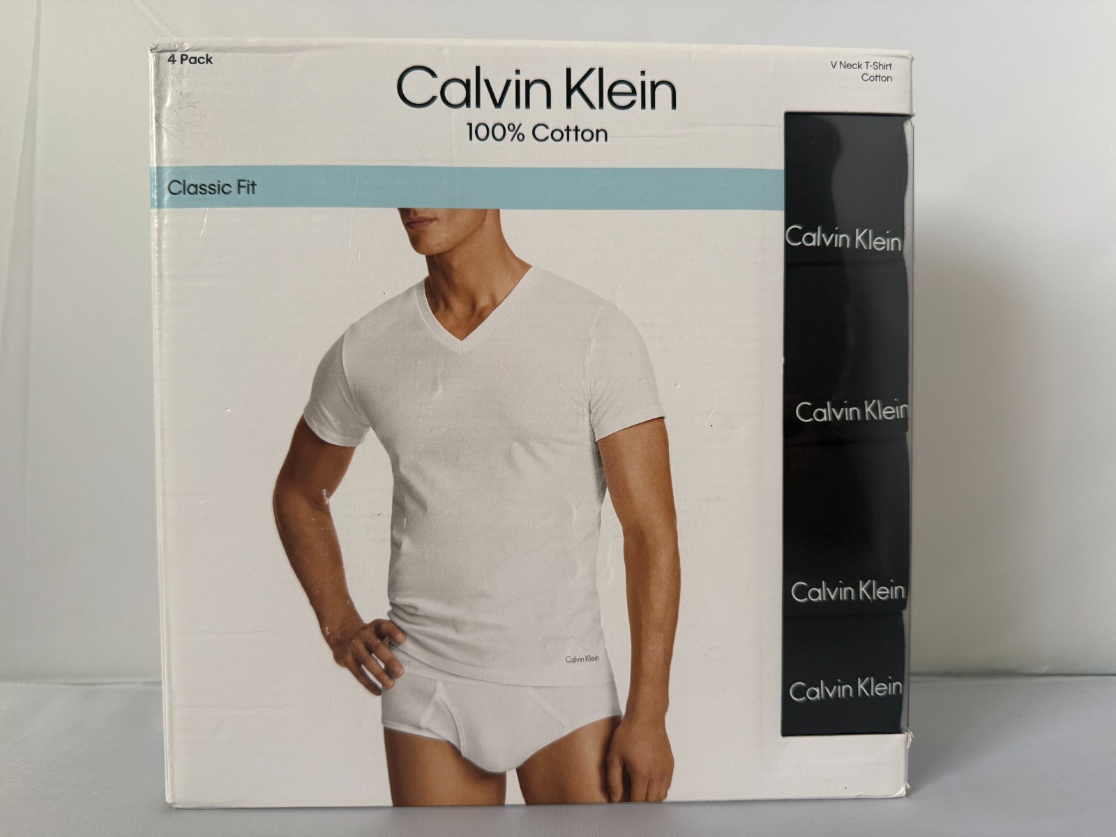 Calvin Klein Cotton V Neck T-Shirt Classic Fit 4 Pack BLACK Size MEDIUM or LARGE