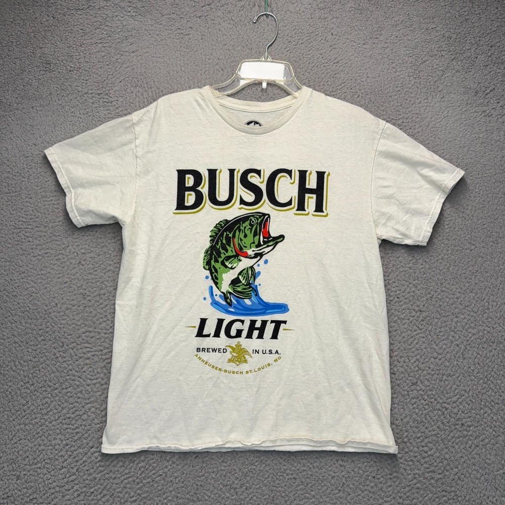Busch Light Beer Shirt Mens Large White Large Mouth Bass Fishing Nature Outdoor