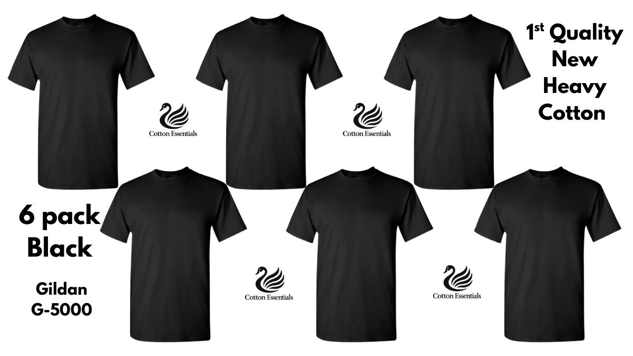 Gildan (6-pack) Black Solid Heavy Cotton Short Sleeve Blank T-Shirt S-2XL gallery