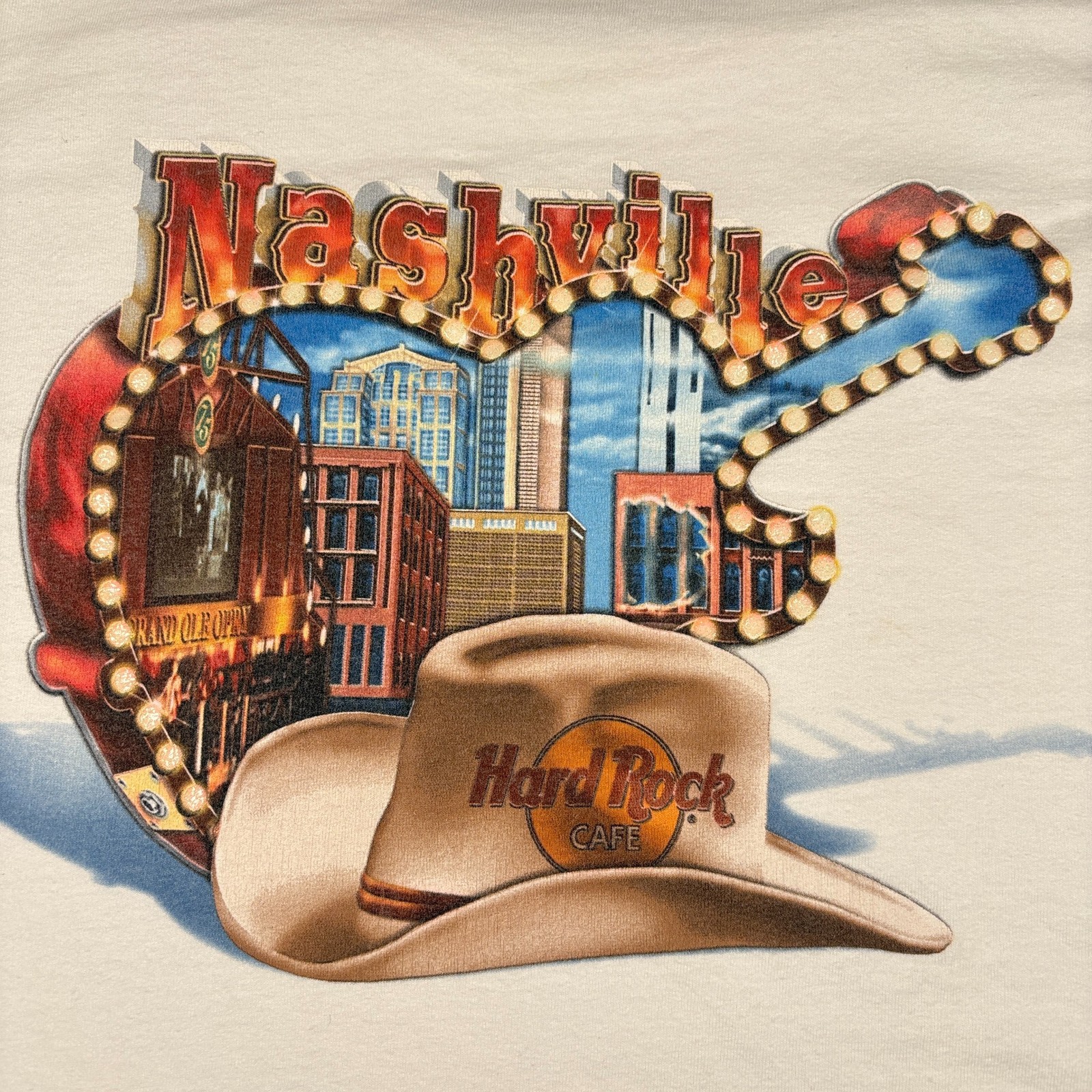 Vintage 90s Hard Rock Cafe Nashville T-Shirt Mens XL White Guitar Graphic Casual gallery
