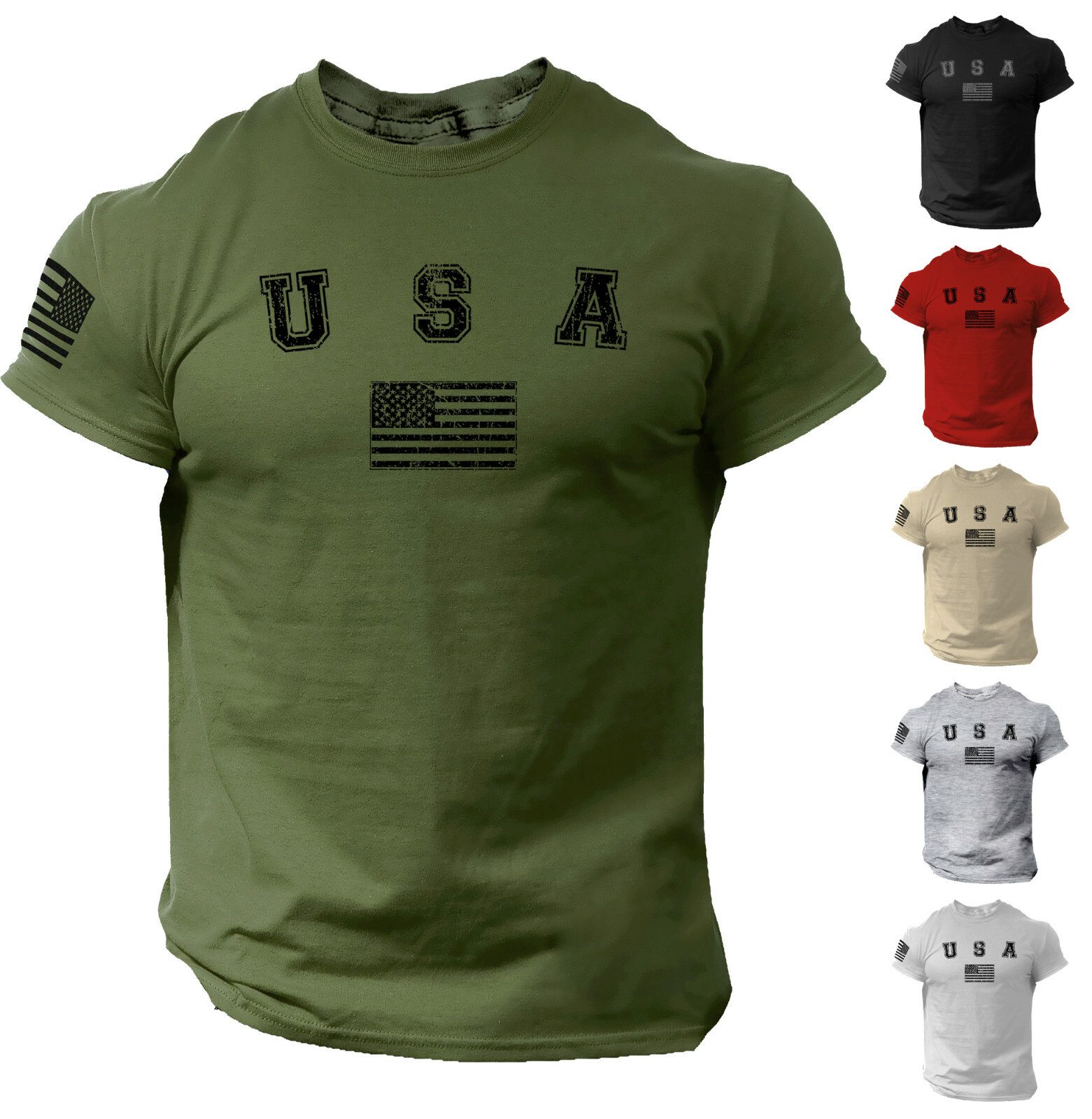 USA Flag Men College Shirt Patriotic Gym American 100% Cotton gallery