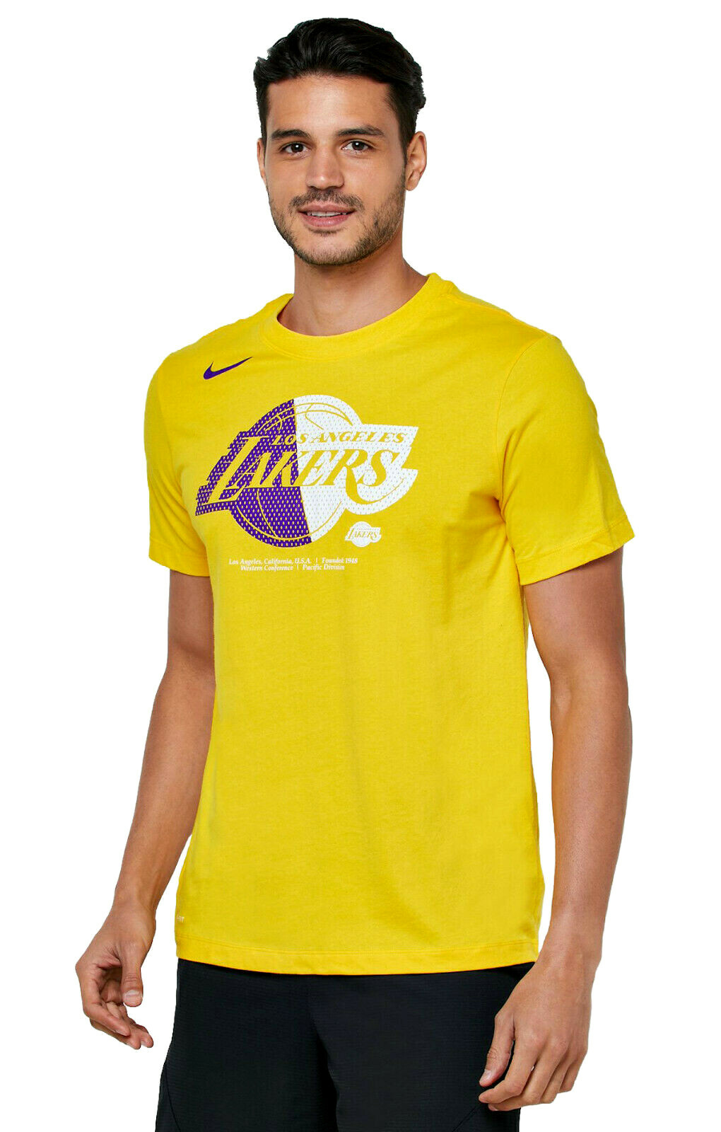 NIKE Los Angeles Lakers Split Logo T-Shirt sz S Small Yellow Basketball NBA gallery